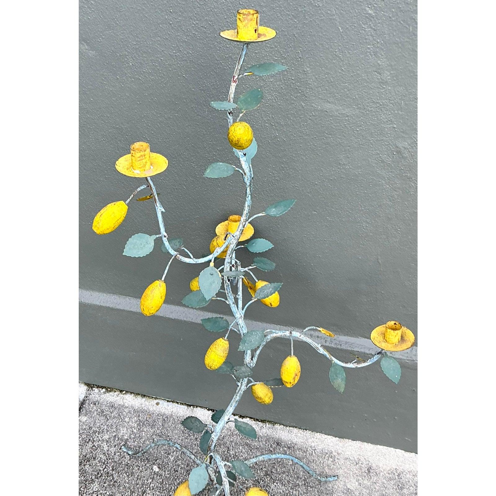 Portacandele monumentale Boho d'epoca con albero di limone patinato in vendita 1