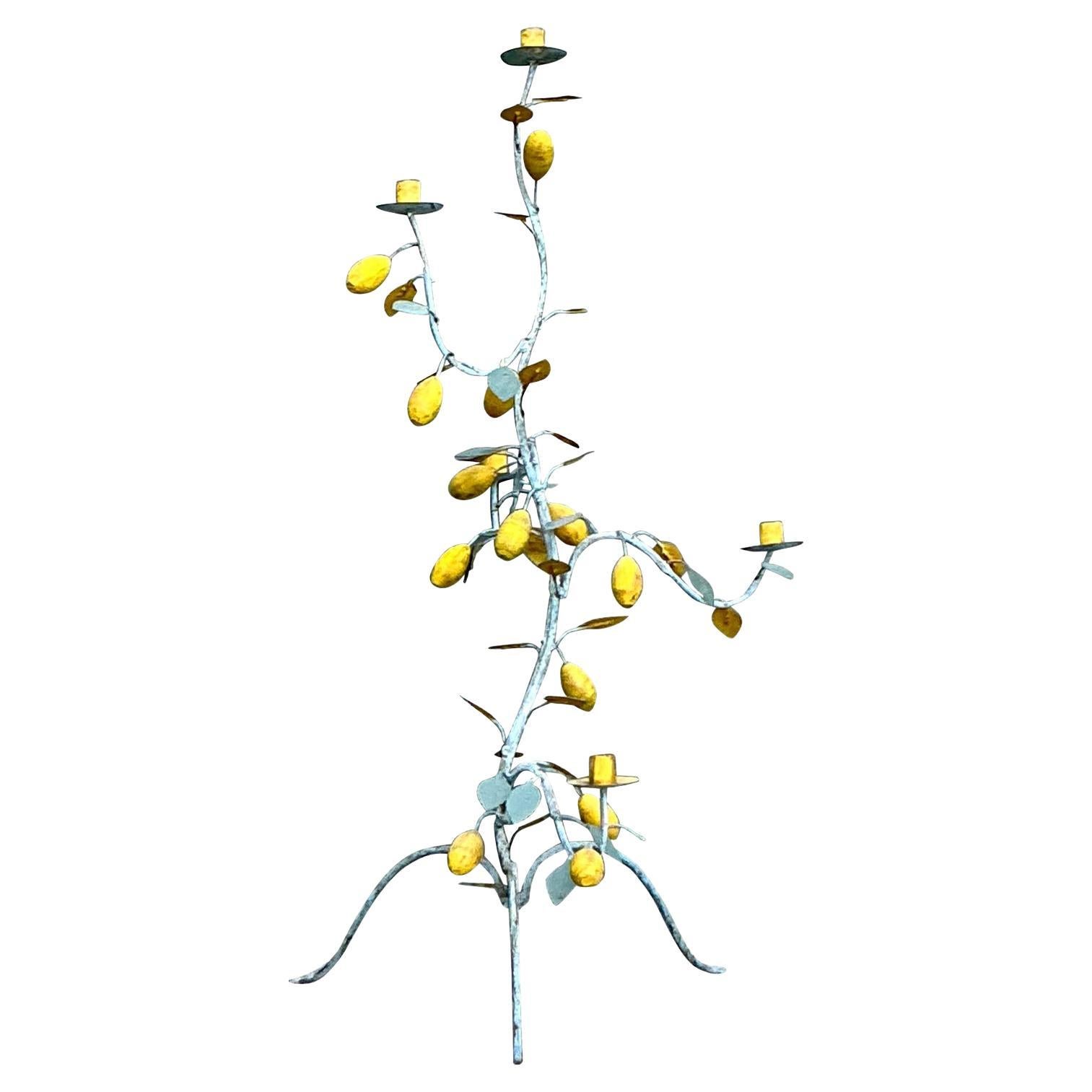 Portacandele monumentale Boho d
epoca con albero di limone patinato in vendita