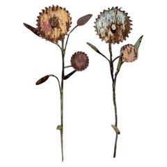 Vintage Boho Monumental Flores de Acero Patinado - un Par