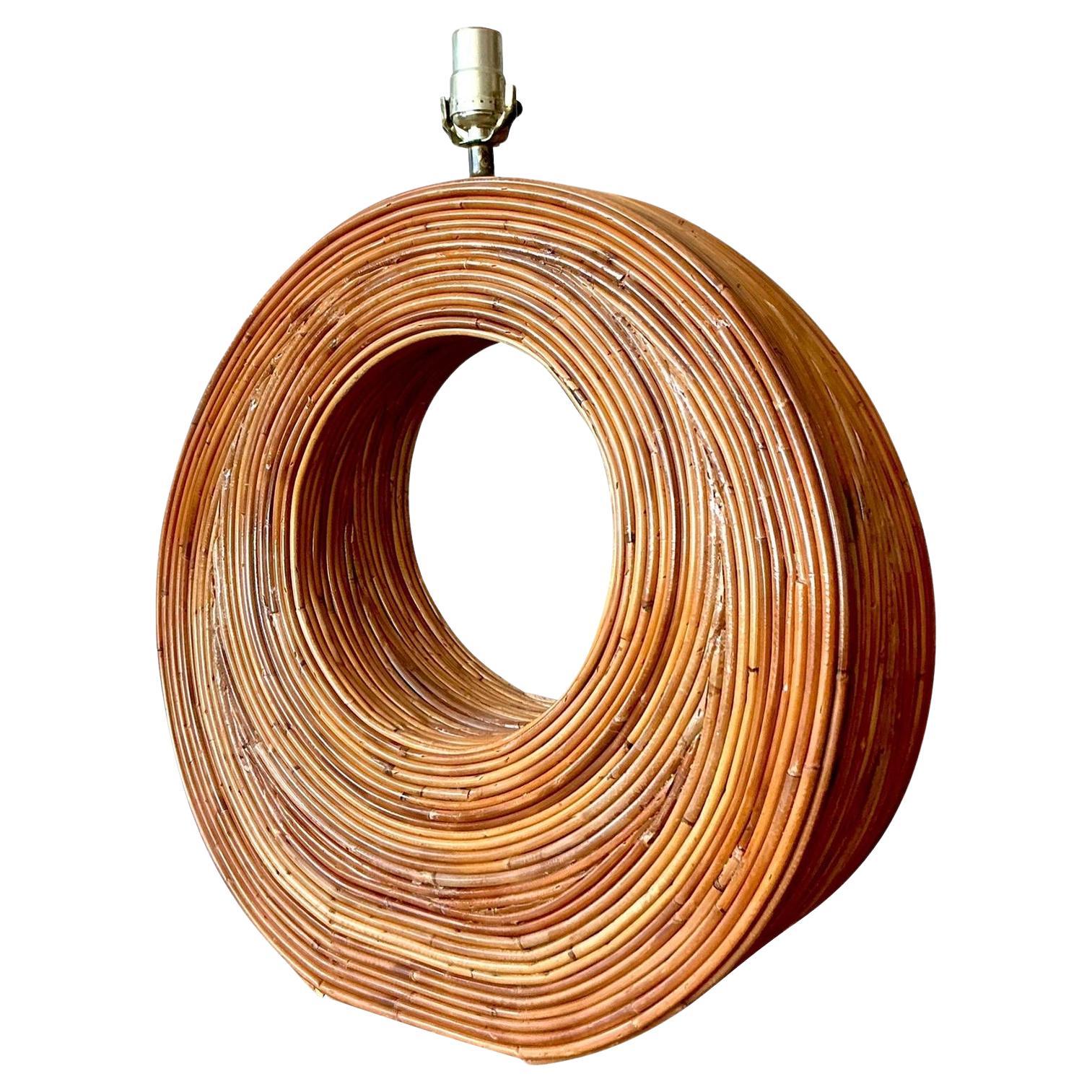 Vintage Boho Monumental Pencil Reed Circle Lamp