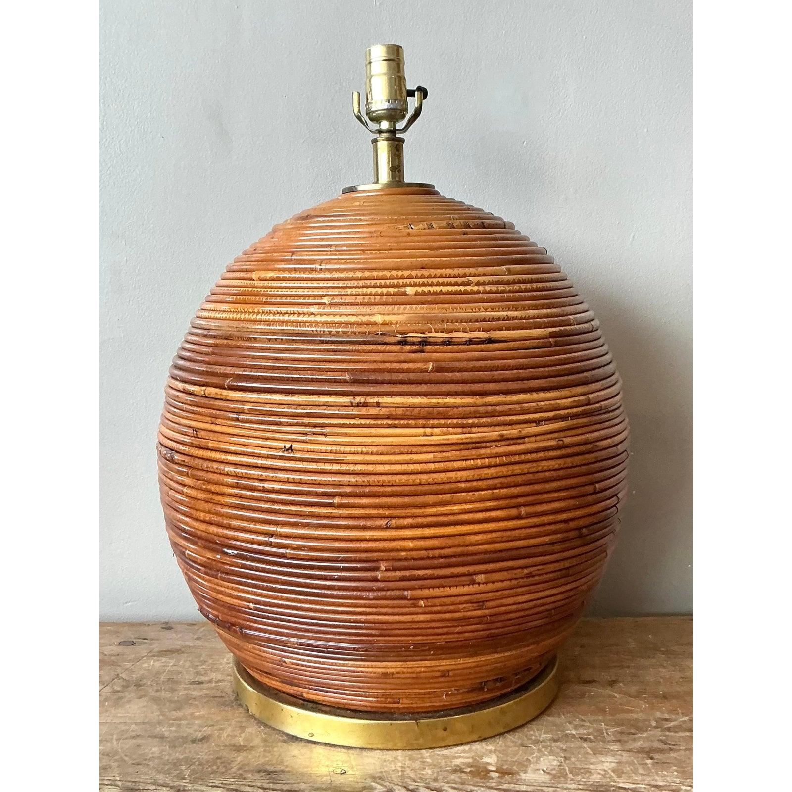Americano Vintage Boho Monumental Pencil Reed Lamp in vendita
