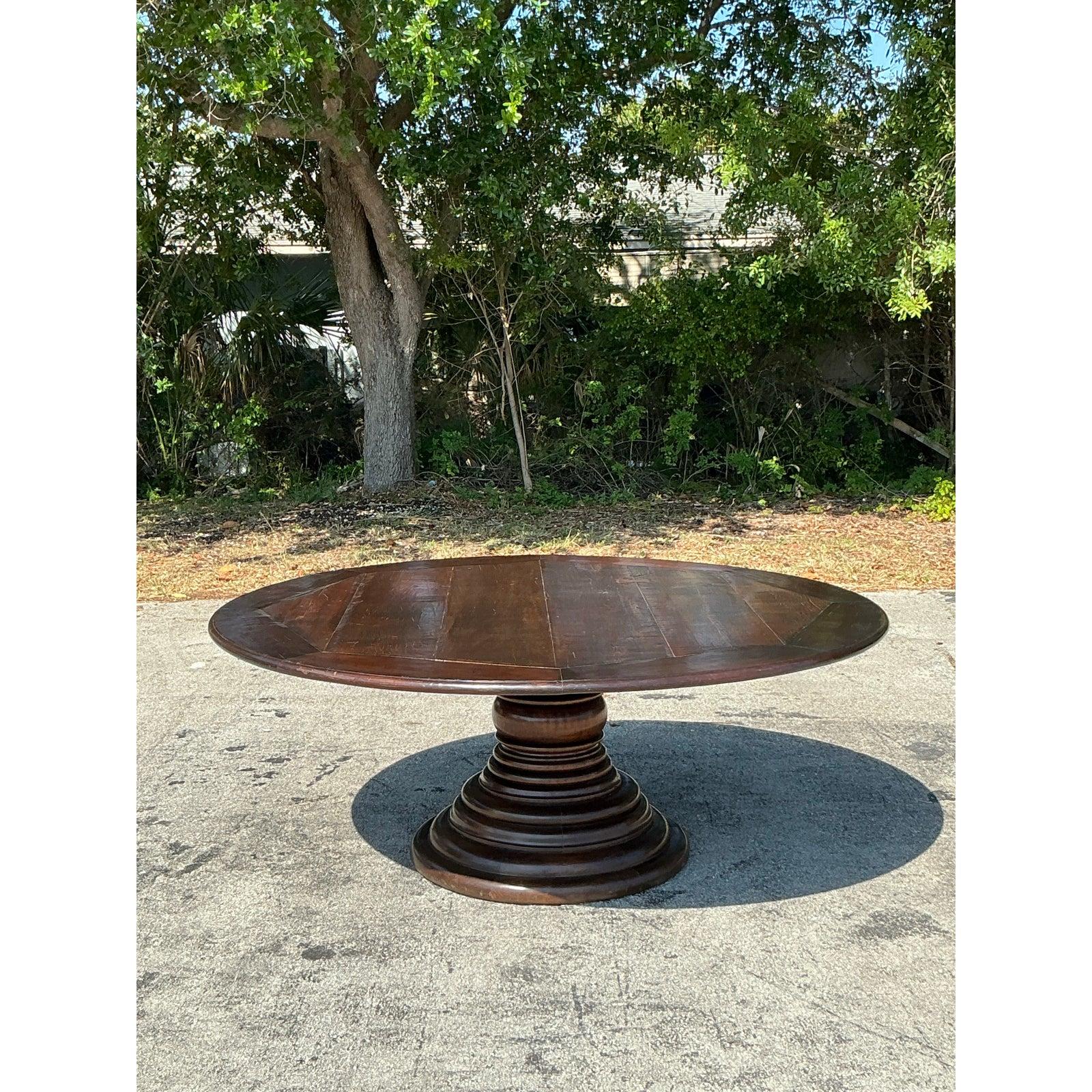 Table de salle à manger bohème monumentale en bois de planches vintage en vente 4