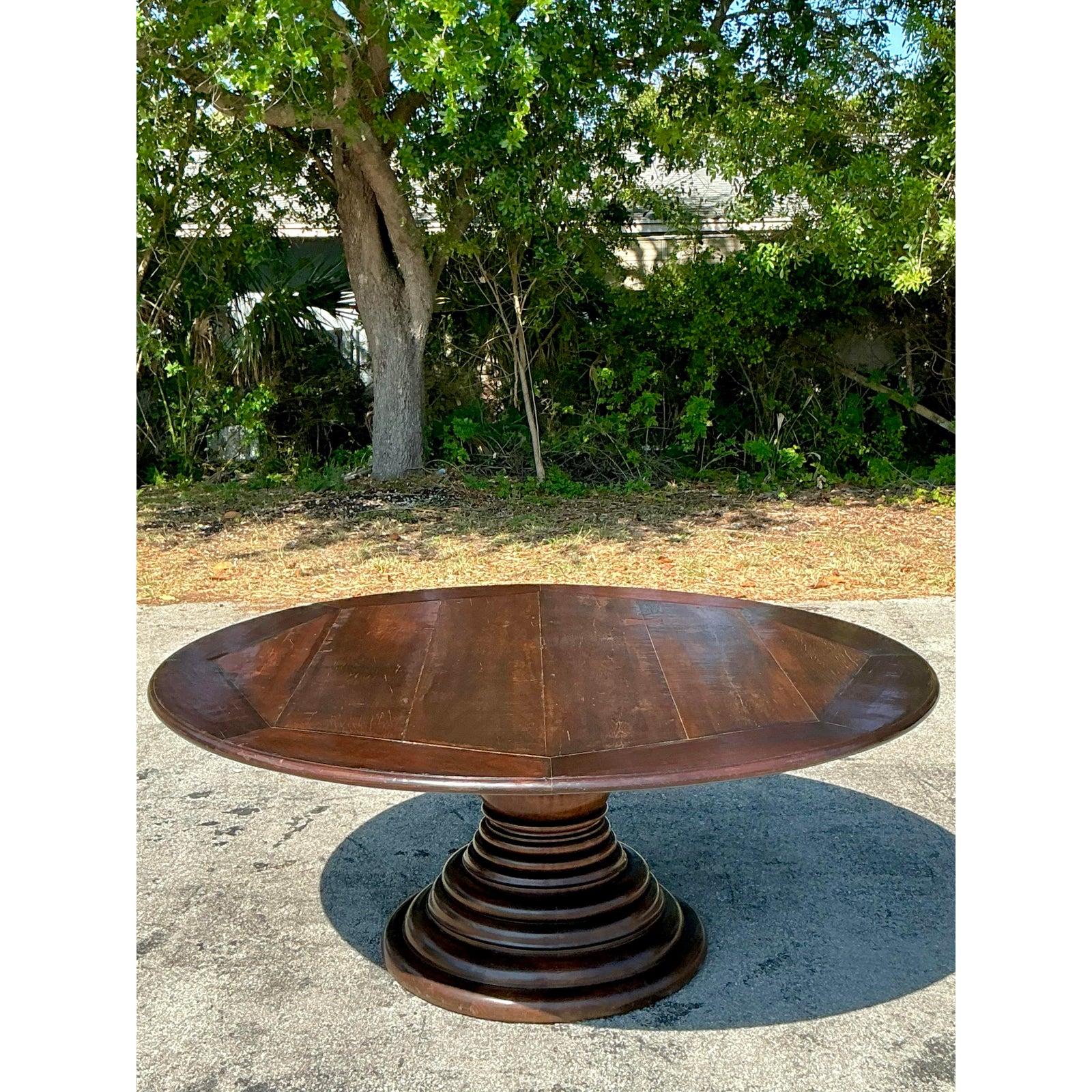 Table de salle à manger bohème monumentale en bois de planches vintage en vente 6