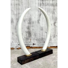 Vintage Boho Monumental Plaster Elephant Tusks - Set of 2