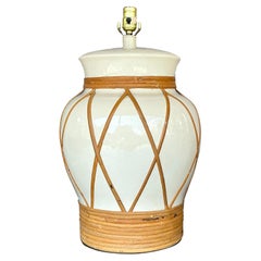 Lámpara Urna Vintage Boho Monumental de Ratán Envuelta