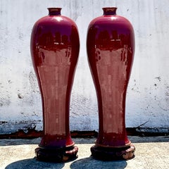 Vintage Boho Monumental “Sang De Bouf” Glazed Ceramic Vases - a Pair
