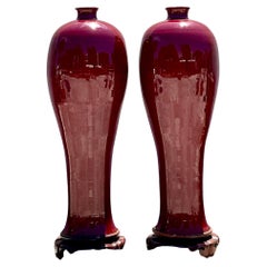 Vintage Boho Monumental “Sang De Bouf” Glazed Ceramic Vases - a Pair