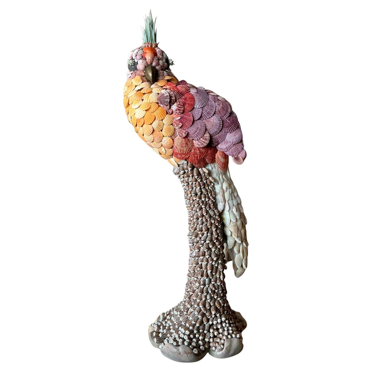 Vintage Boho Monumental Shell Encrusted Cockatoo