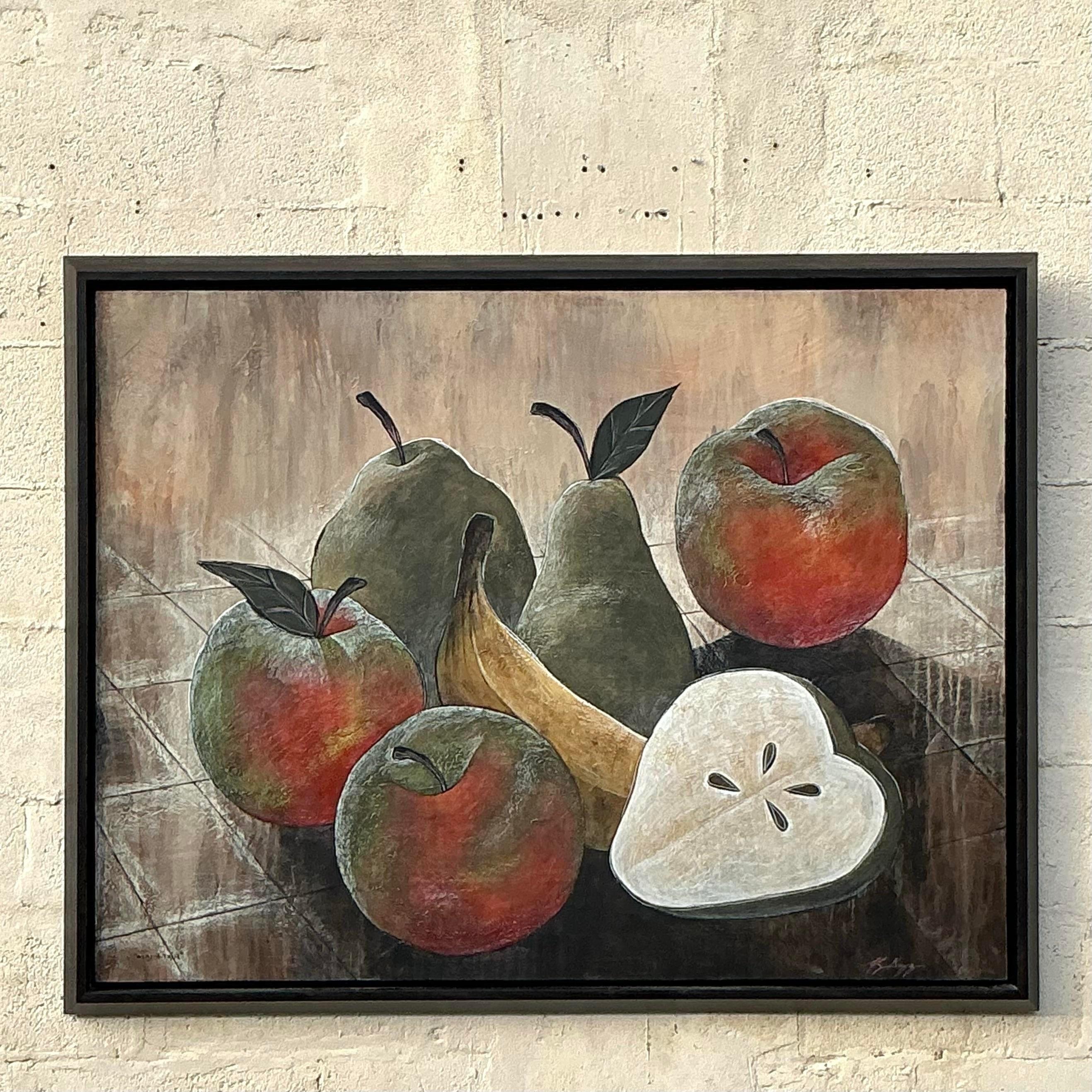 Vintage Boho Monumental Naturaleza Muerta Pintura sobre Lienzo en Bueno estado para la venta en west palm beach, FL