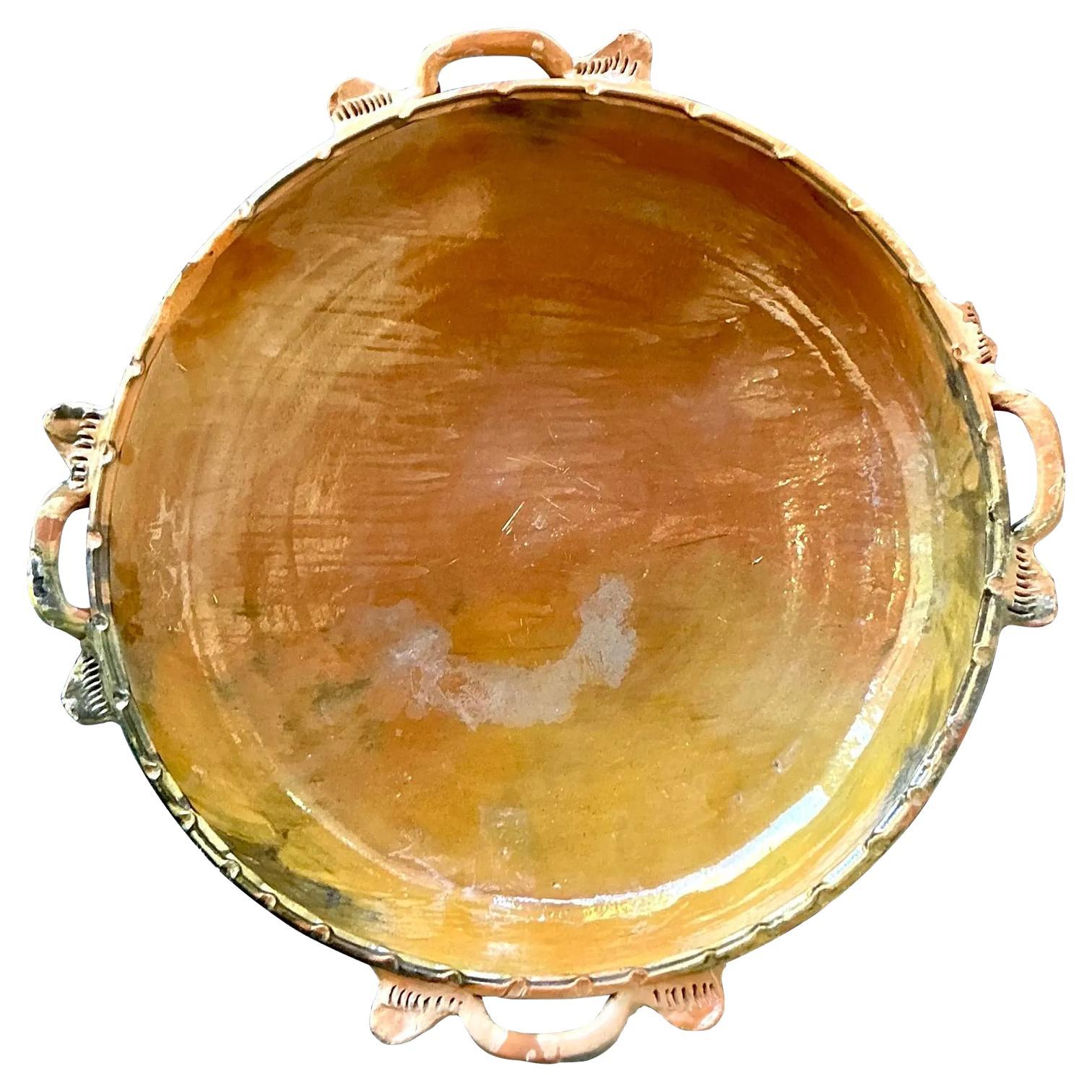 Vintage Boho Monumental Terracotta Bowl For Sale