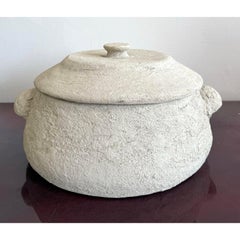 Vintage Boho Monumental Textured Ceramic Lidded Bowl