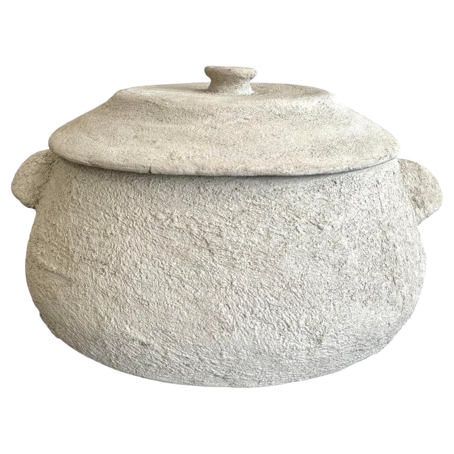 Vintage Boho Monumental Textured Ceramic Lidded Bowl