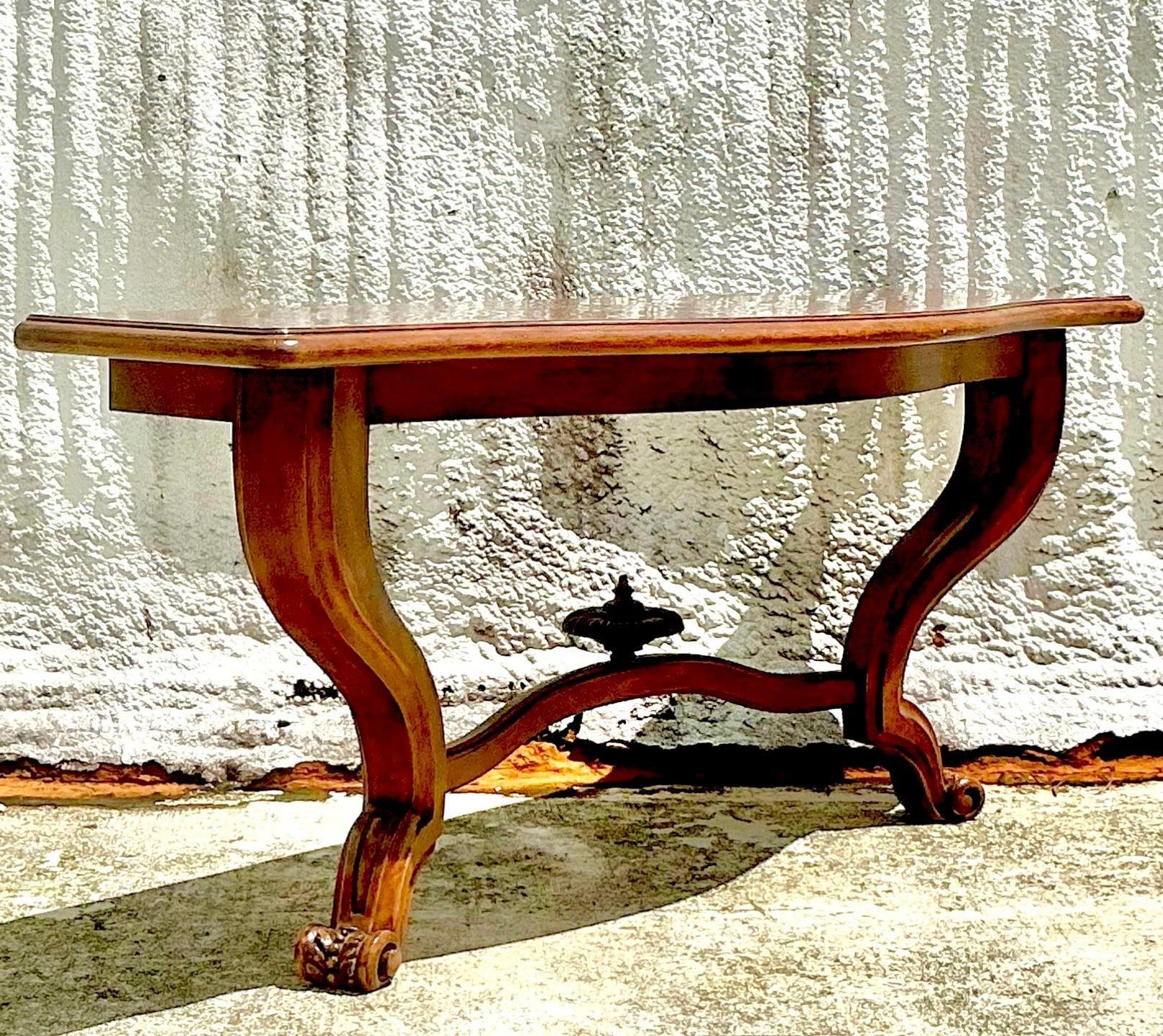 Wood Vintage Boho Monumental Wall Mount Console Table For Sale