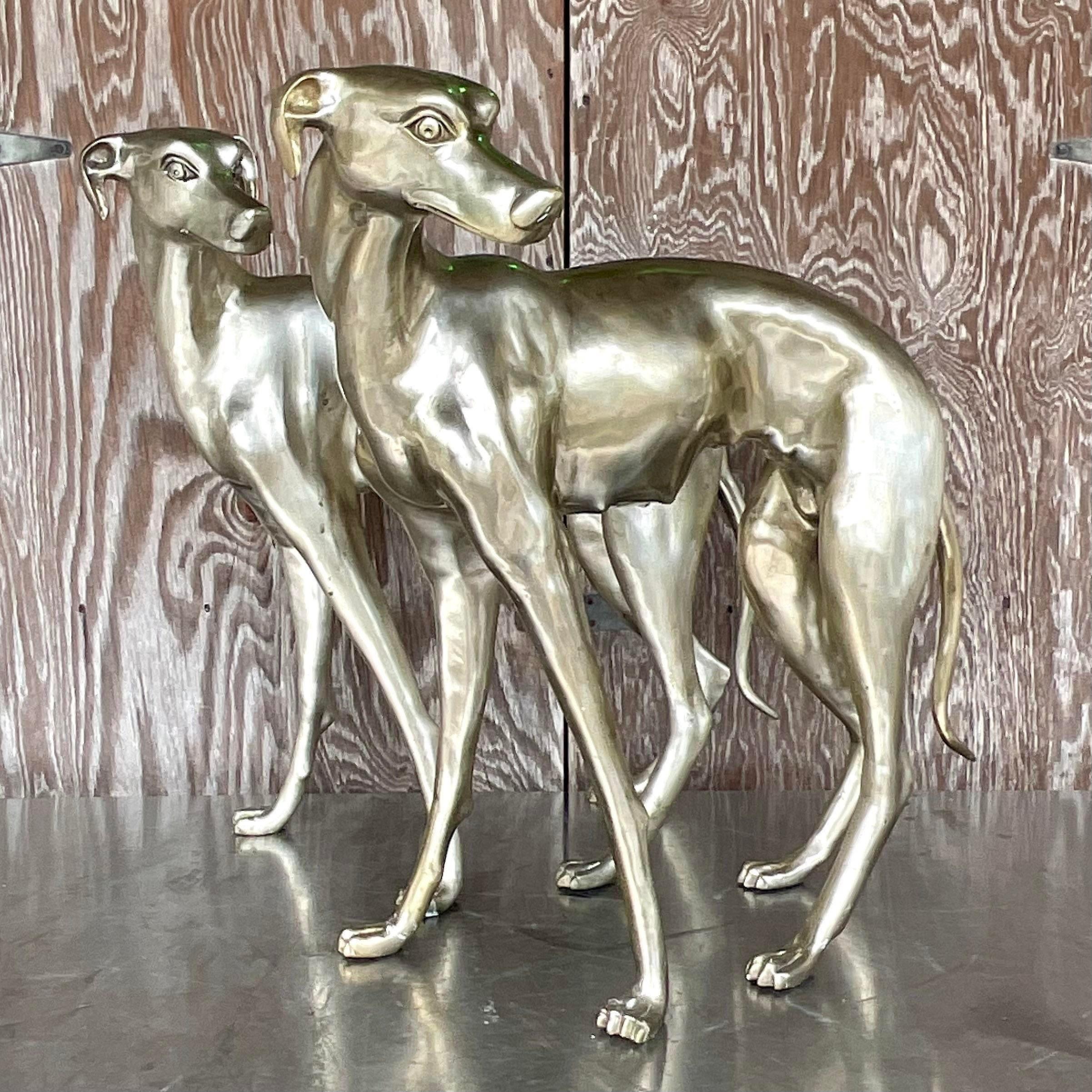 Vintage Boho Monumental White Brass Standing Dogs - a Pair en vente 2