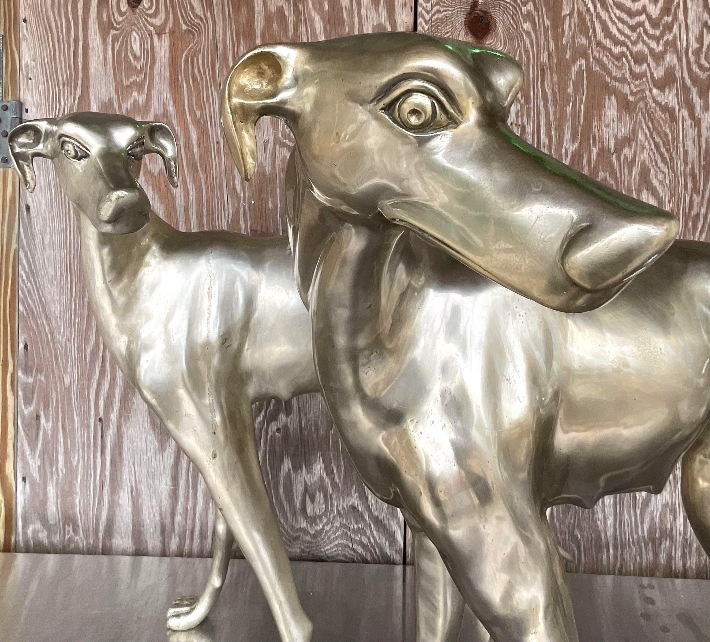 Vintage Boho Monumental White Brass Standing Dogs - a Pair en vente 3