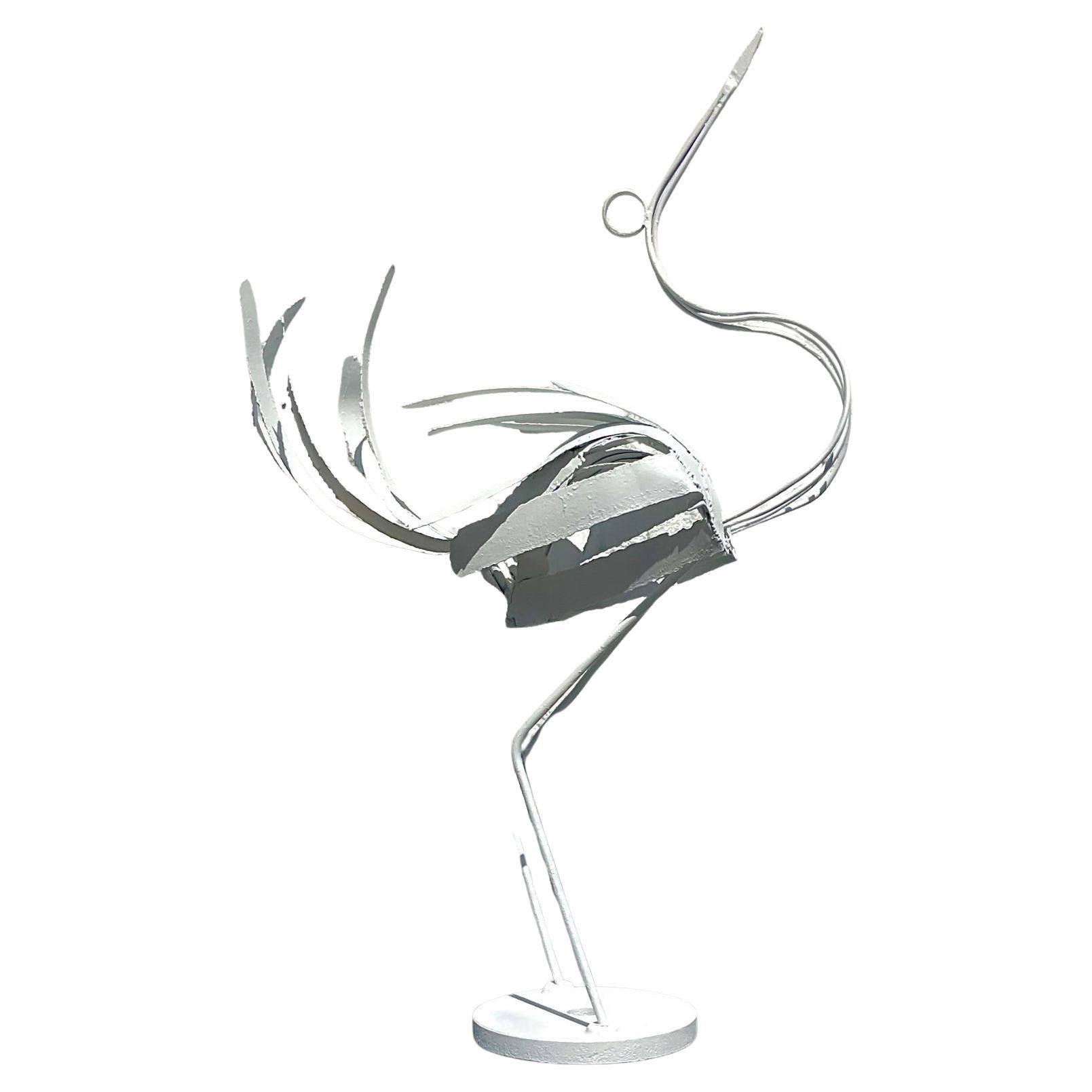 Vintage Boho Monumental Wrought Iron Crane Sculpture