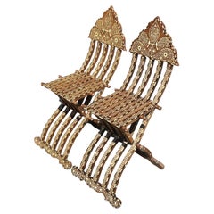 Vintage Boho Moorish Inlay Folding Chairs- A Pair