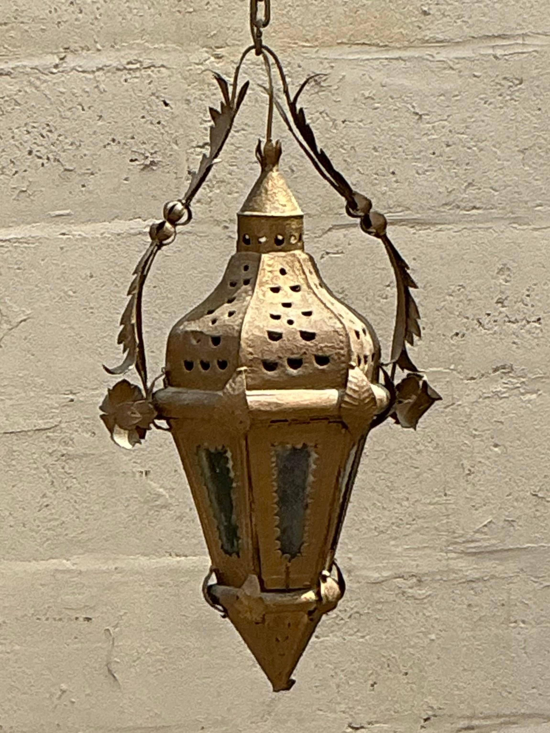 Vintage Boho Moorish Lantern After Addison Mizner In Good Condition For Sale In west palm beach, FL
