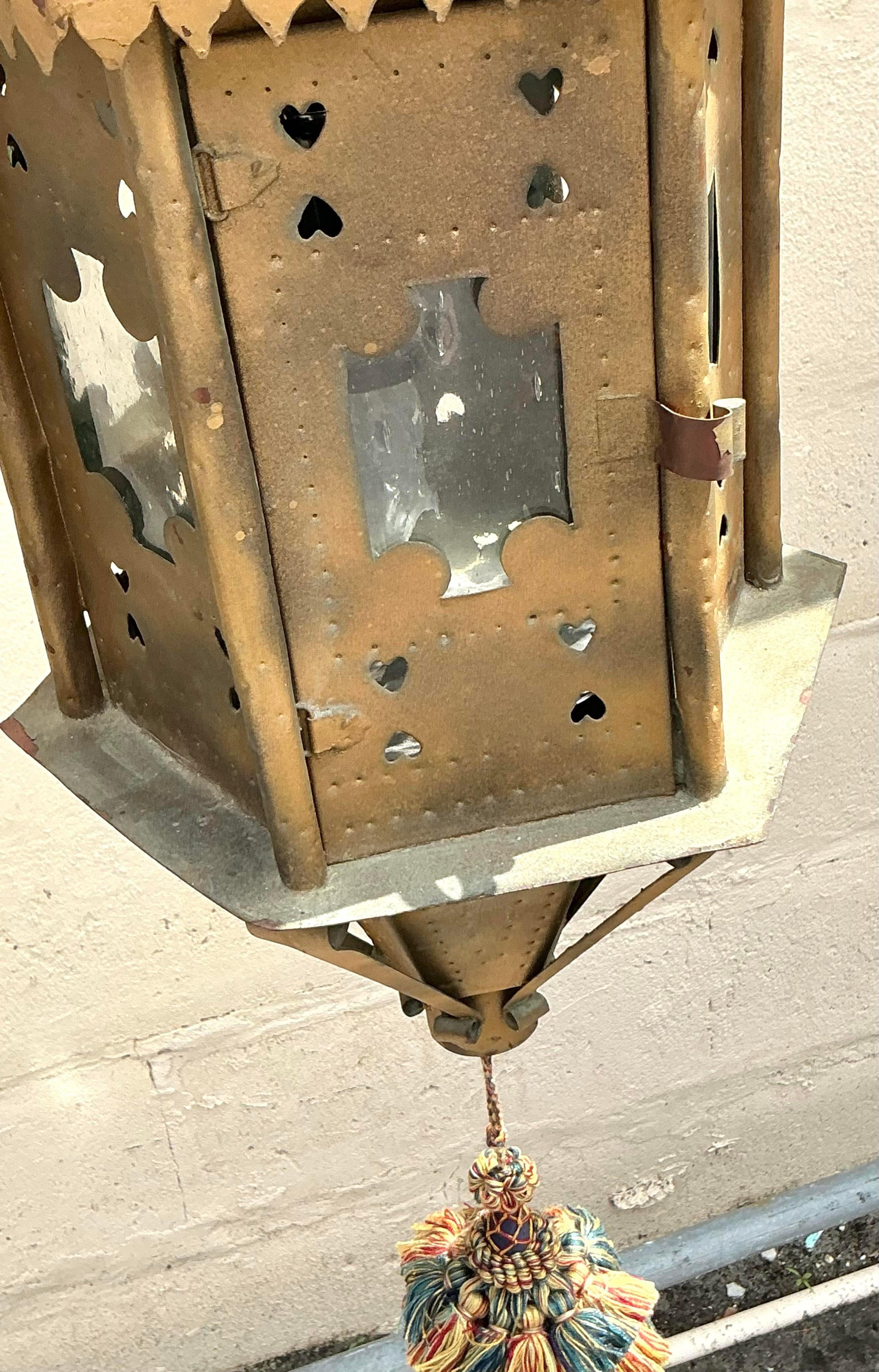 Vintage Boho Moorish Lanterns After Addison Mizner - a Pair In Good Condition For Sale In west palm beach, FL