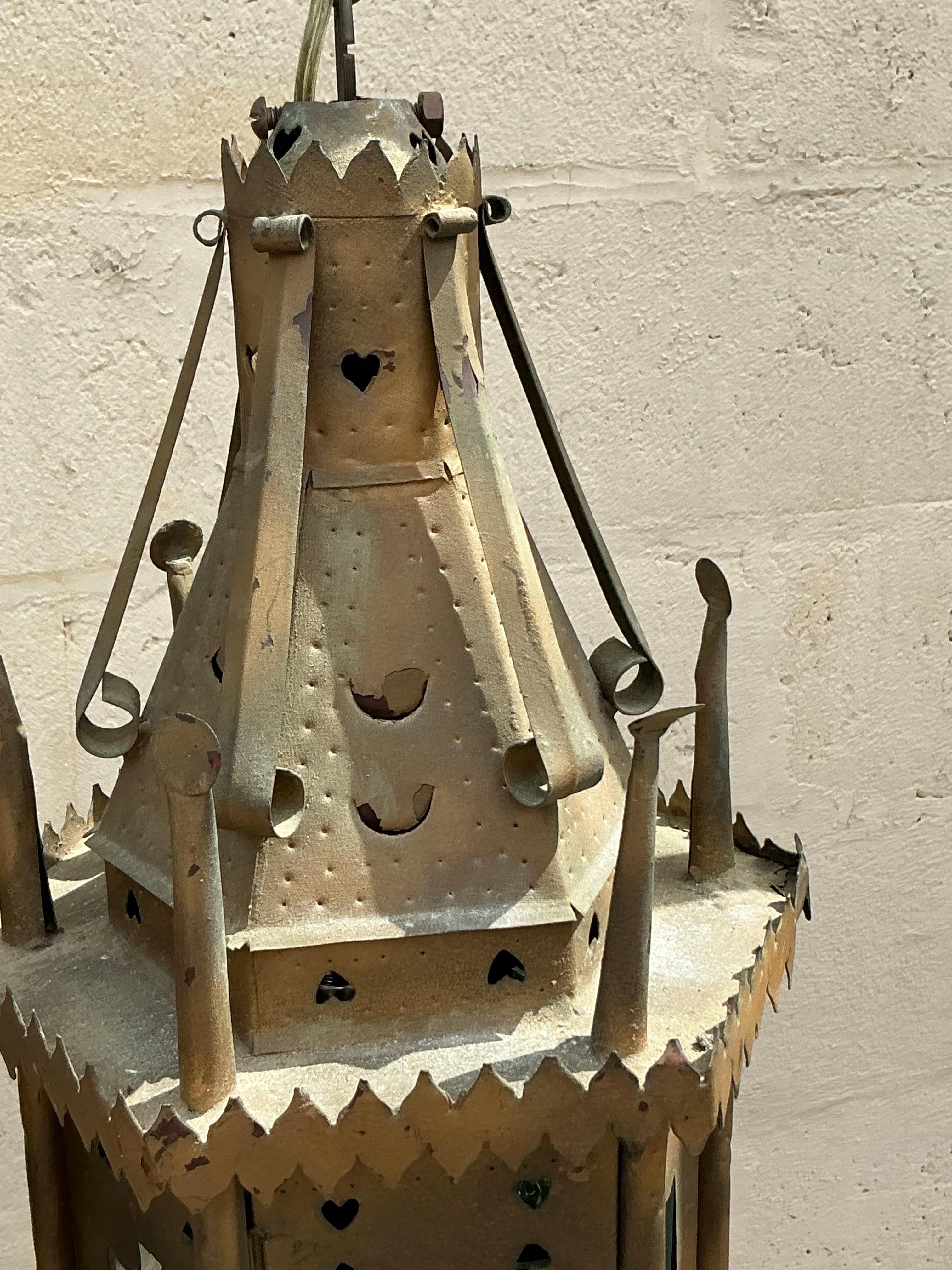 Metal Vintage Boho Moorish Lanterns After Addison Mizner - a Pair For Sale