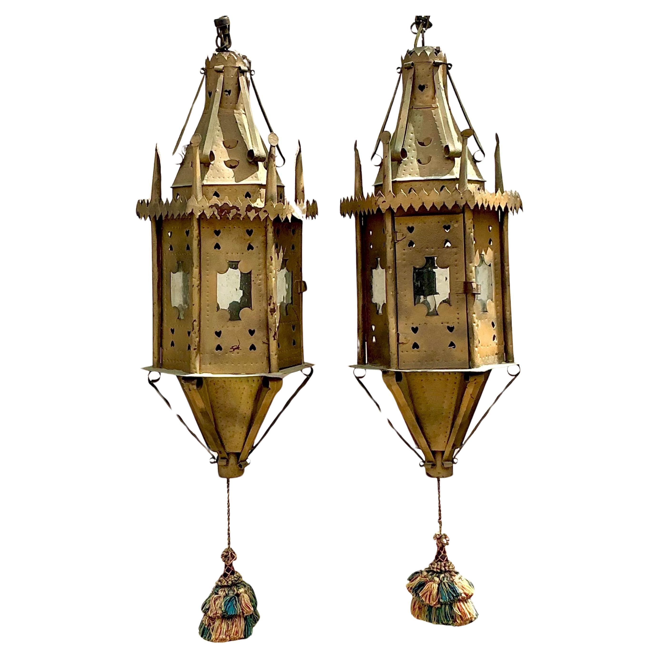 Vintage Boho Moorish Lanterns After Addison Mizner - a Pair
