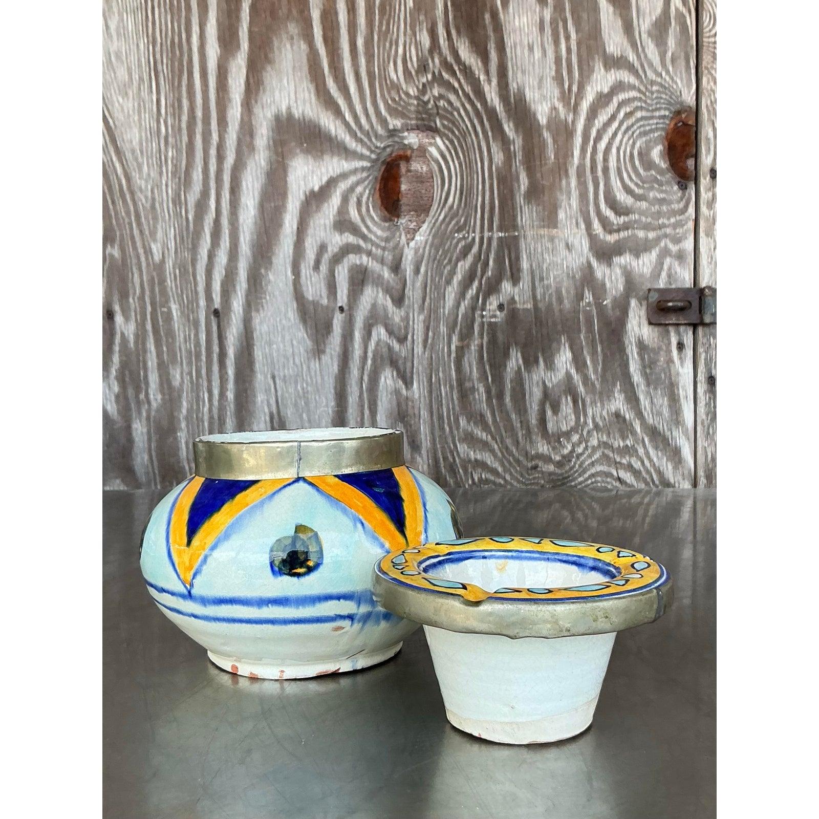 Metal Vintage Boho Moroccan Ashtray For Sale