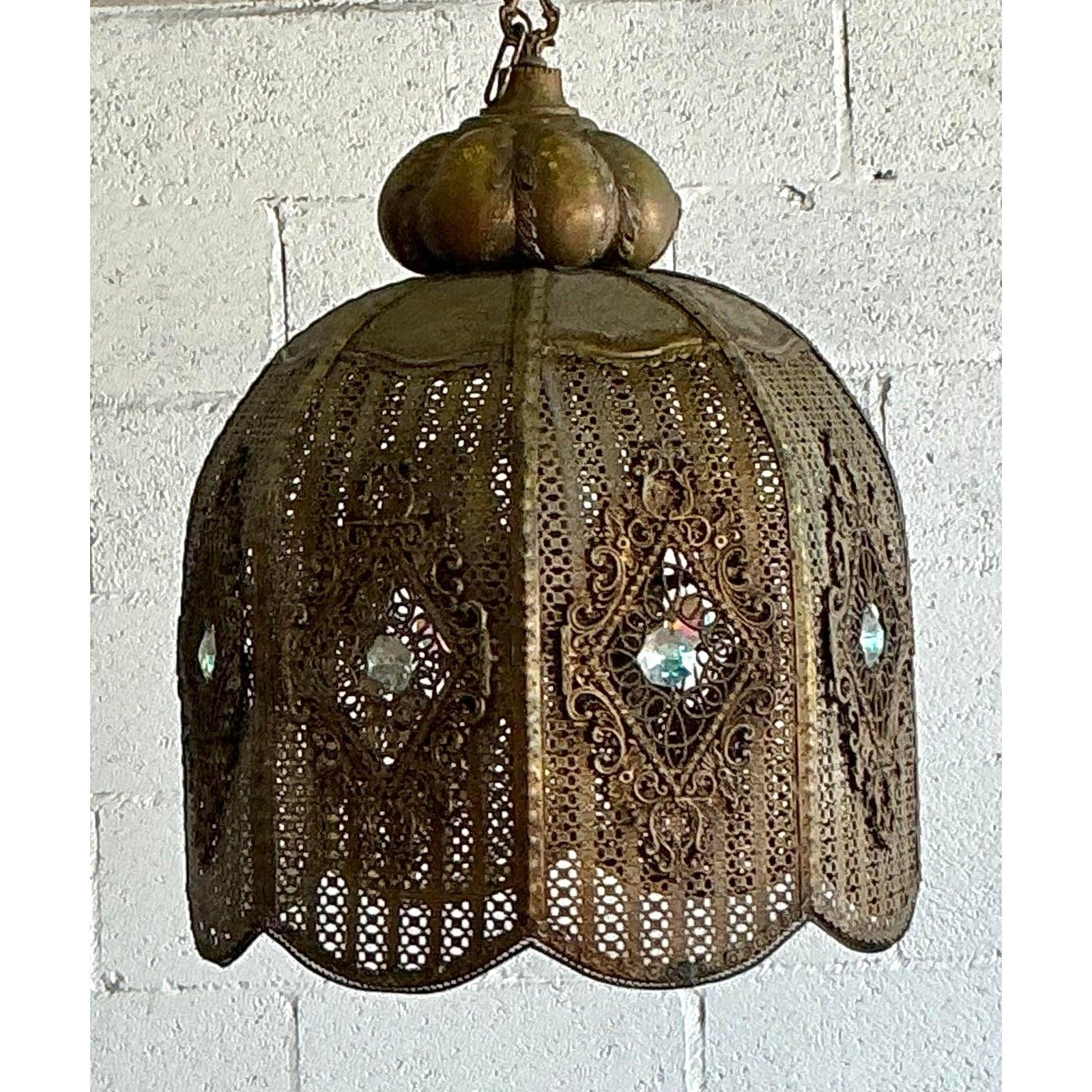 Marocchino Lanterna a cupola in ottone filigranato vintage Boho Moroccan in vendita