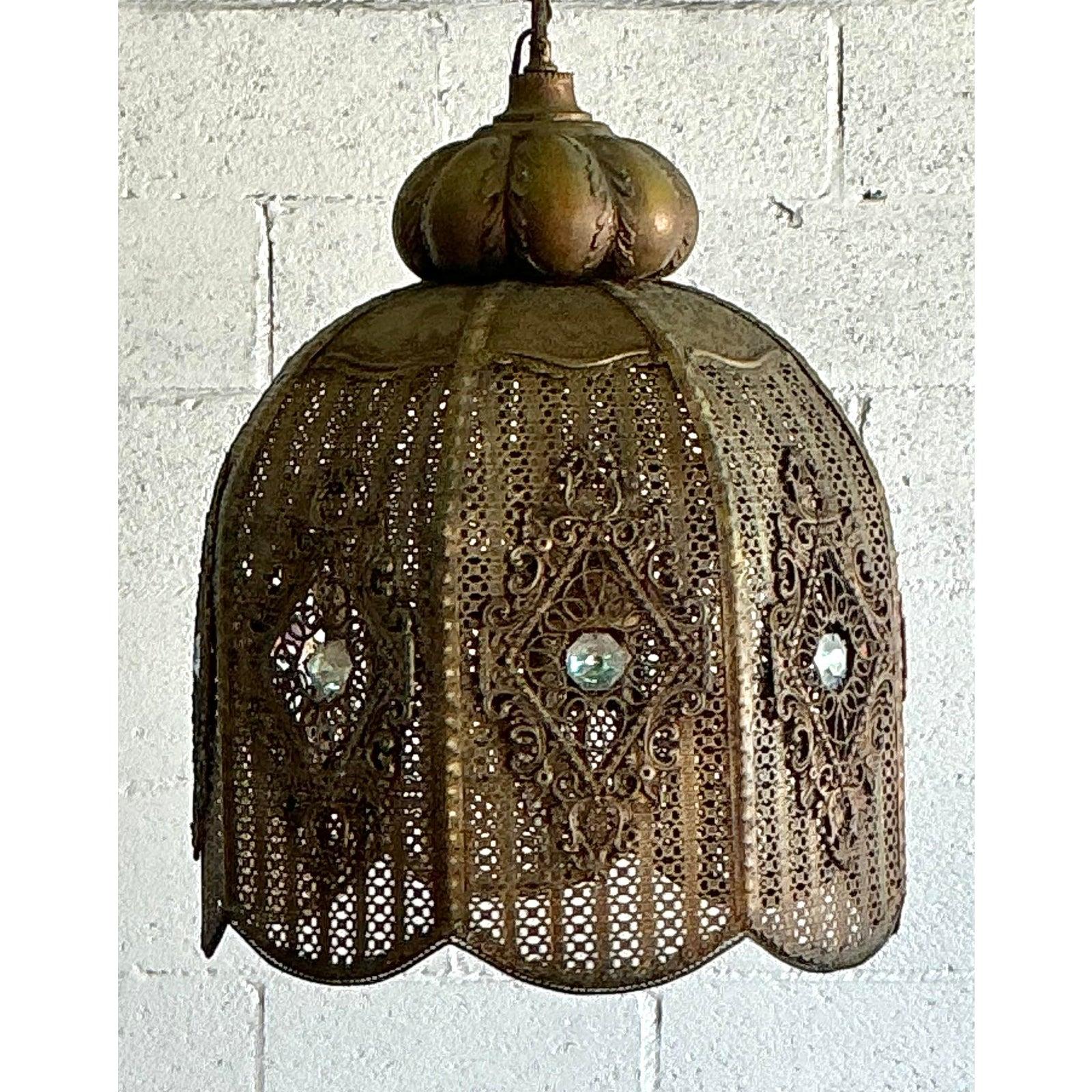 Ottone Lanterna a cupola in ottone filigranato vintage Boho Moroccan in vendita