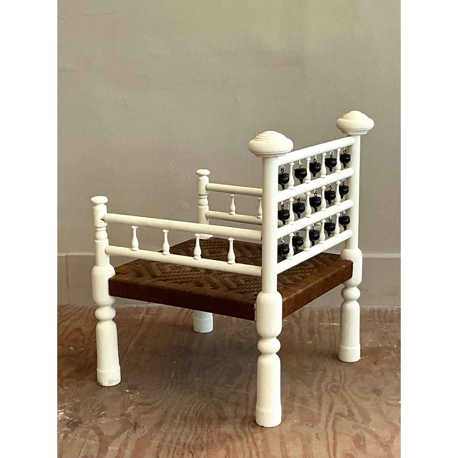 20th Century Vintage Boho Moroccan Dangling Bobbin Chair For Sale