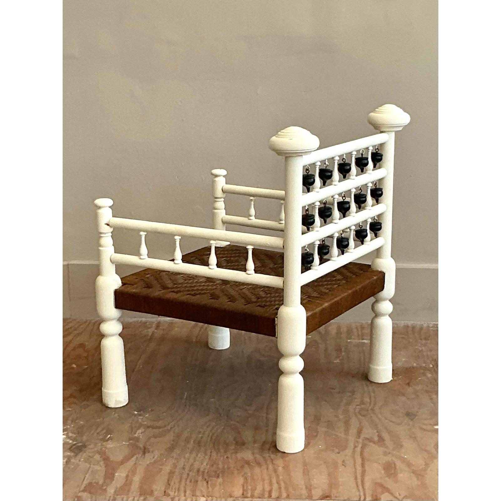 Vintage Boho Moroccan Dangling Bobbin Chair For Sale 1