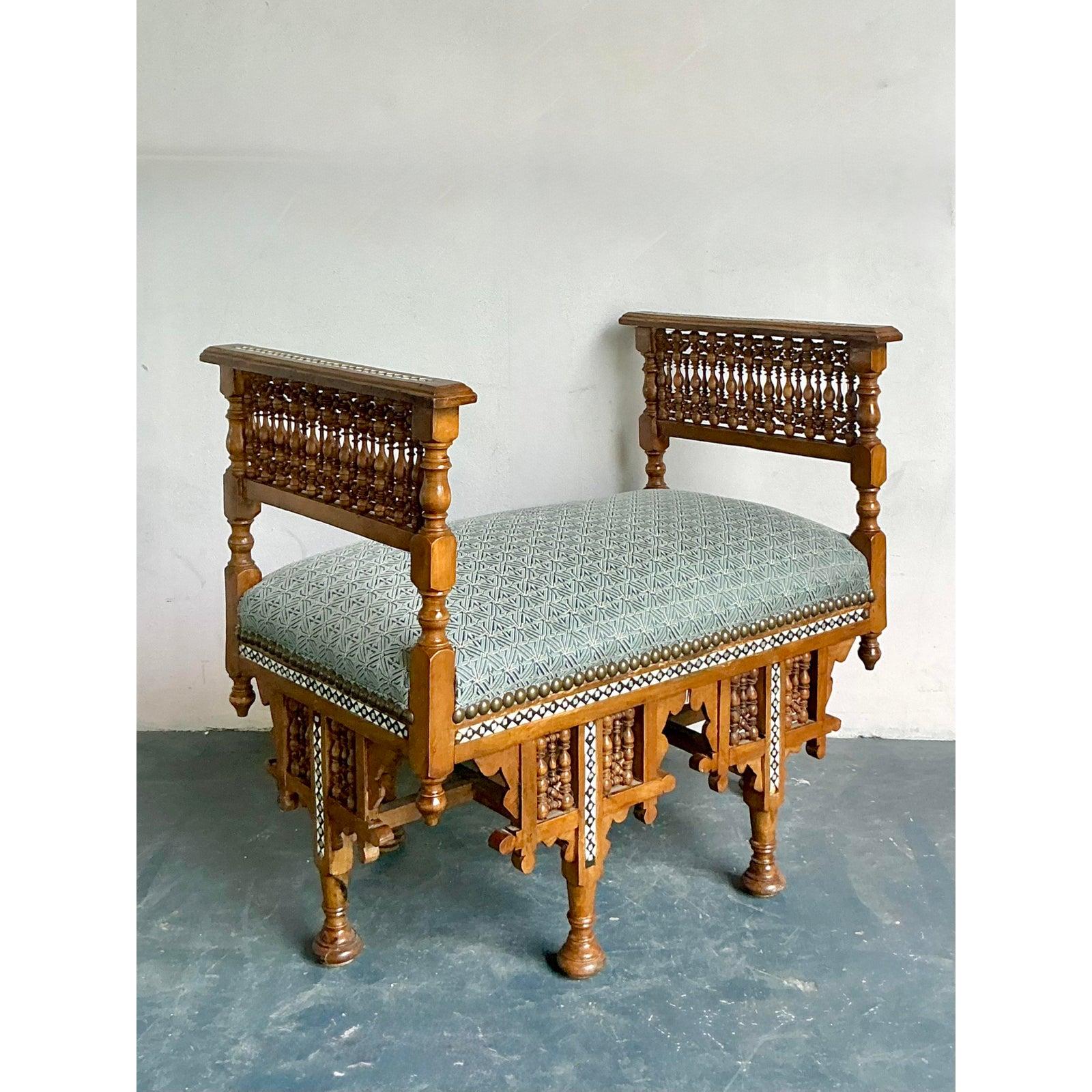 Vintage Boho Moroccan Inlay Bench For Sale 1