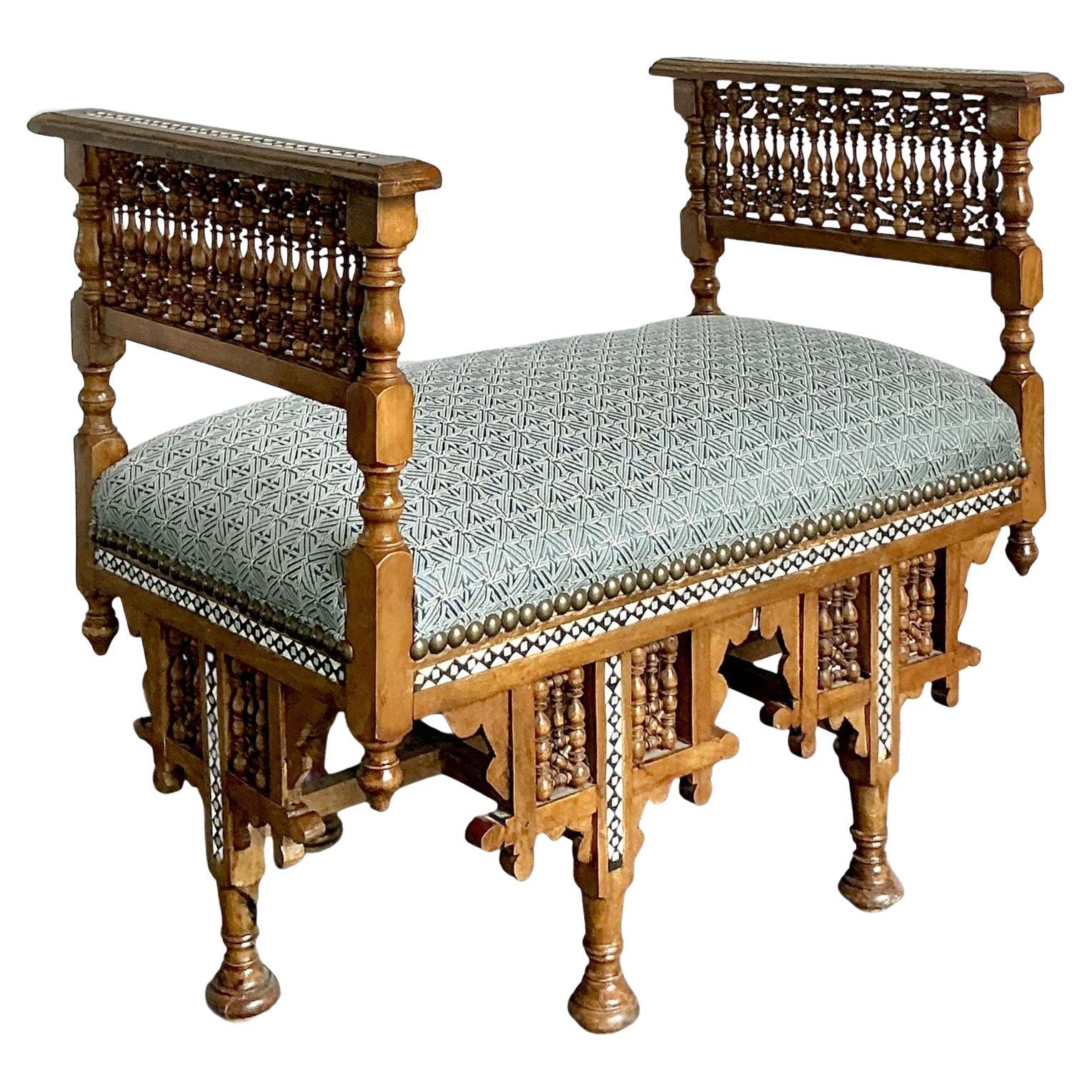 Banc vintage en marqueterie marocaine Boho