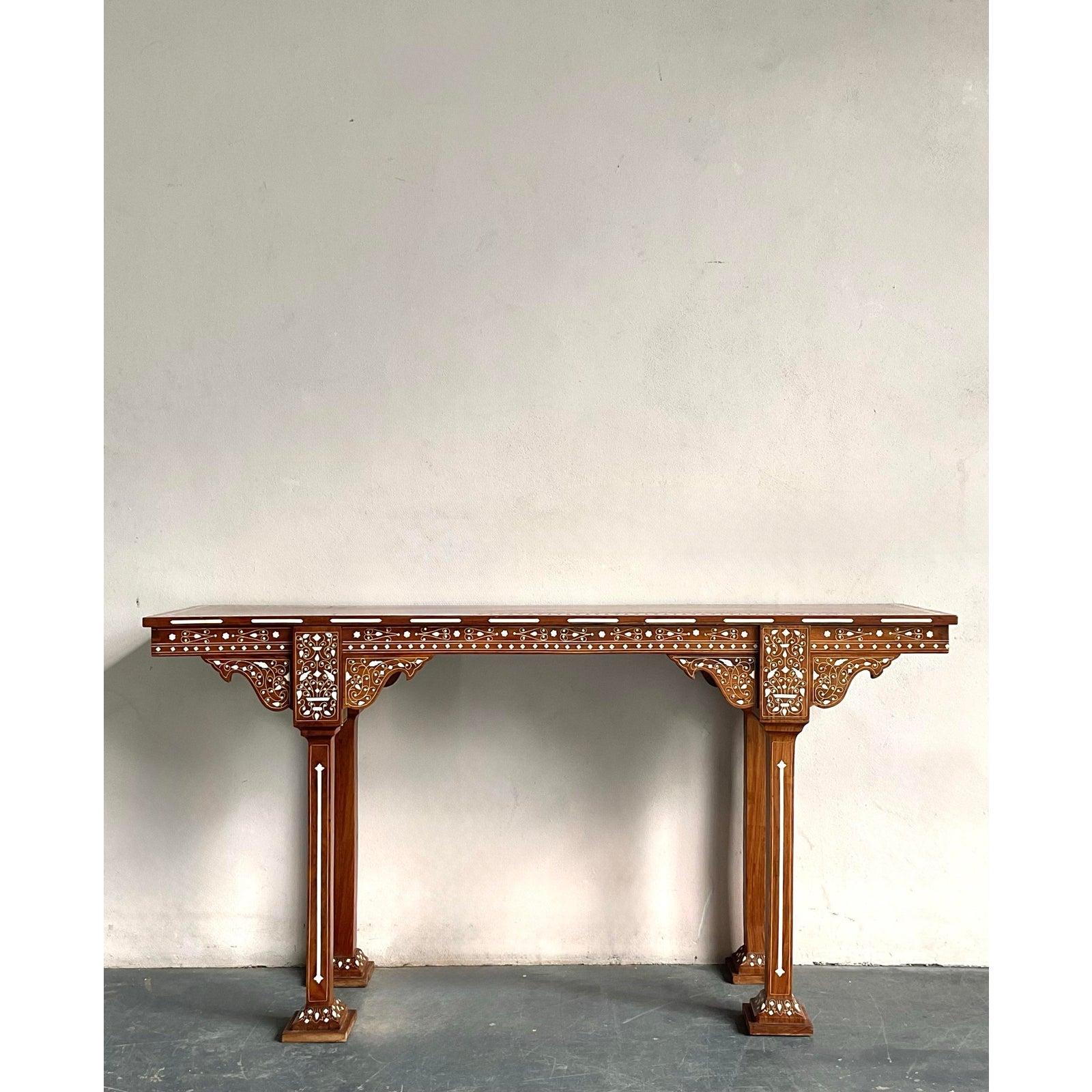 Vintage Boho Moroccan Inlay Console Table For Sale 4