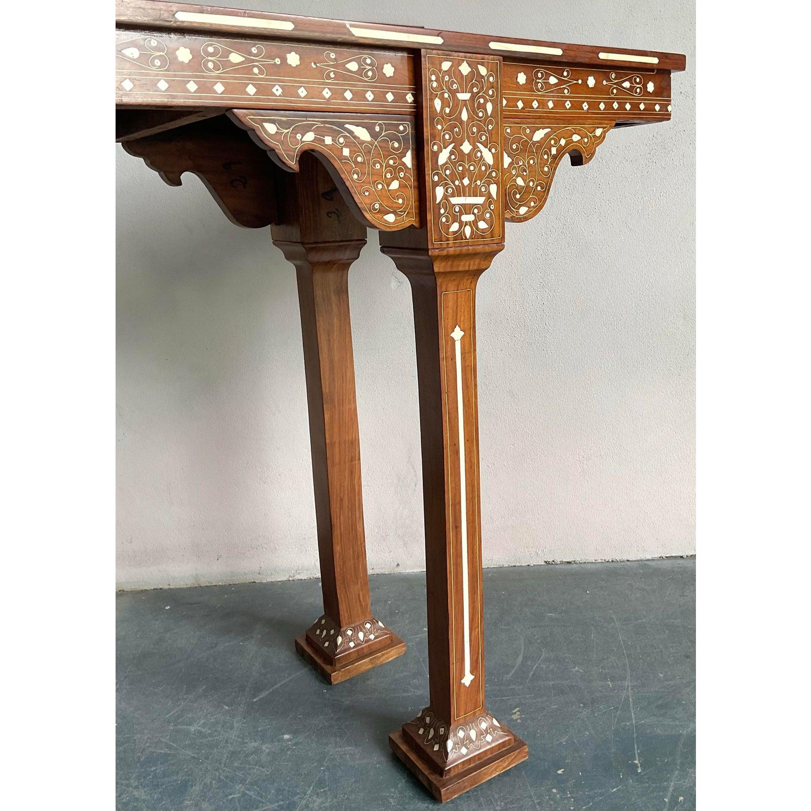 Vintage Boho Moroccan Inlay Console Table For Sale 5