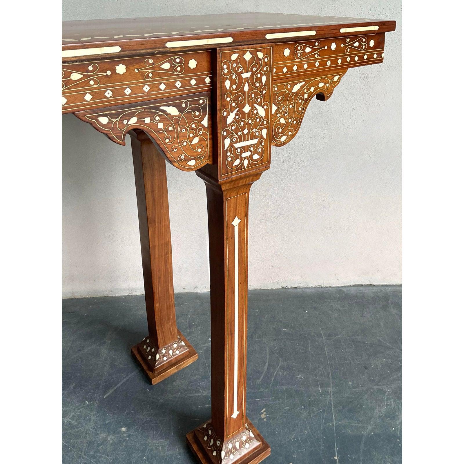 Anglo-Indian Vintage Boho Moroccan Inlay Console Table For Sale