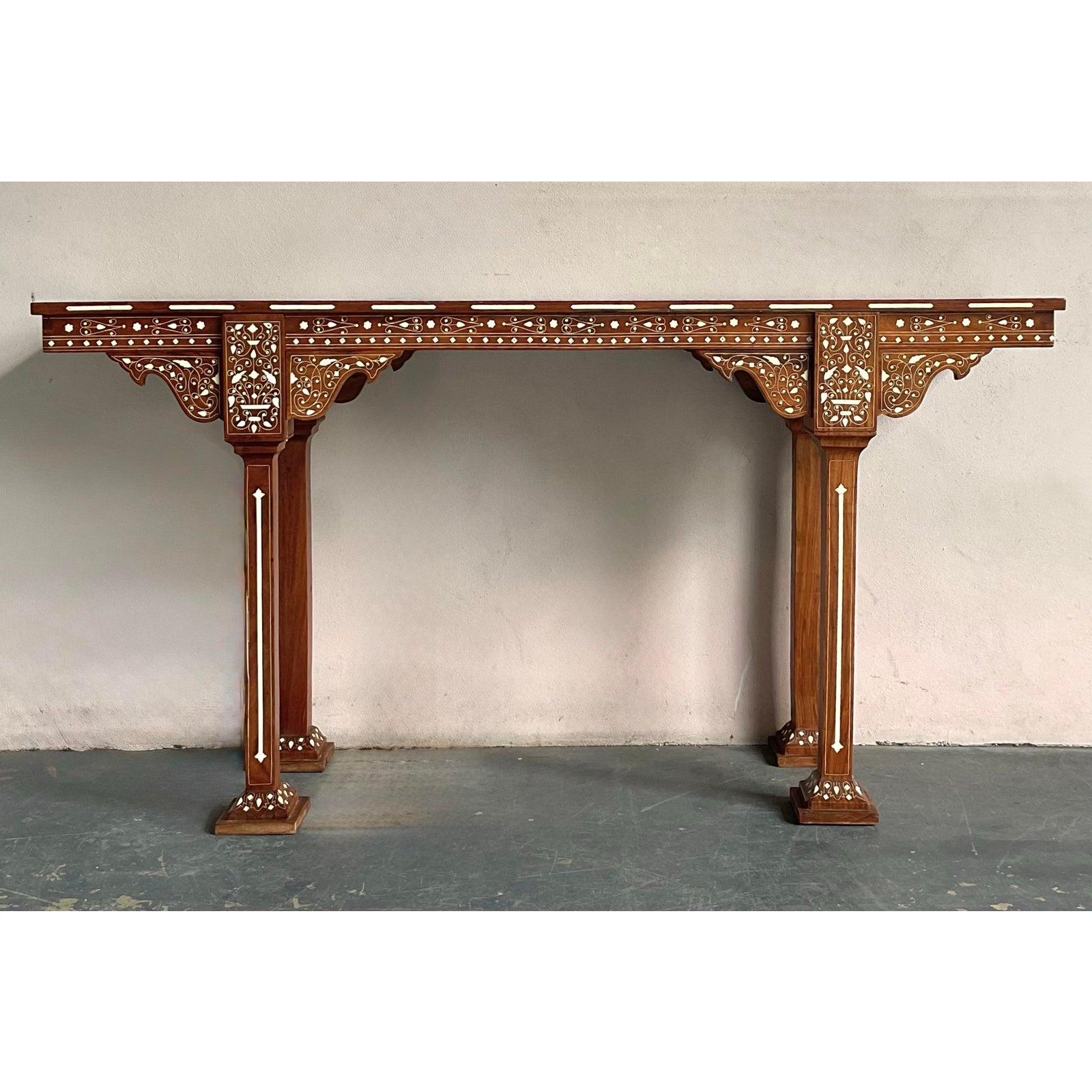 Vintage Boho Moroccan Inlay Console Table For Sale 1