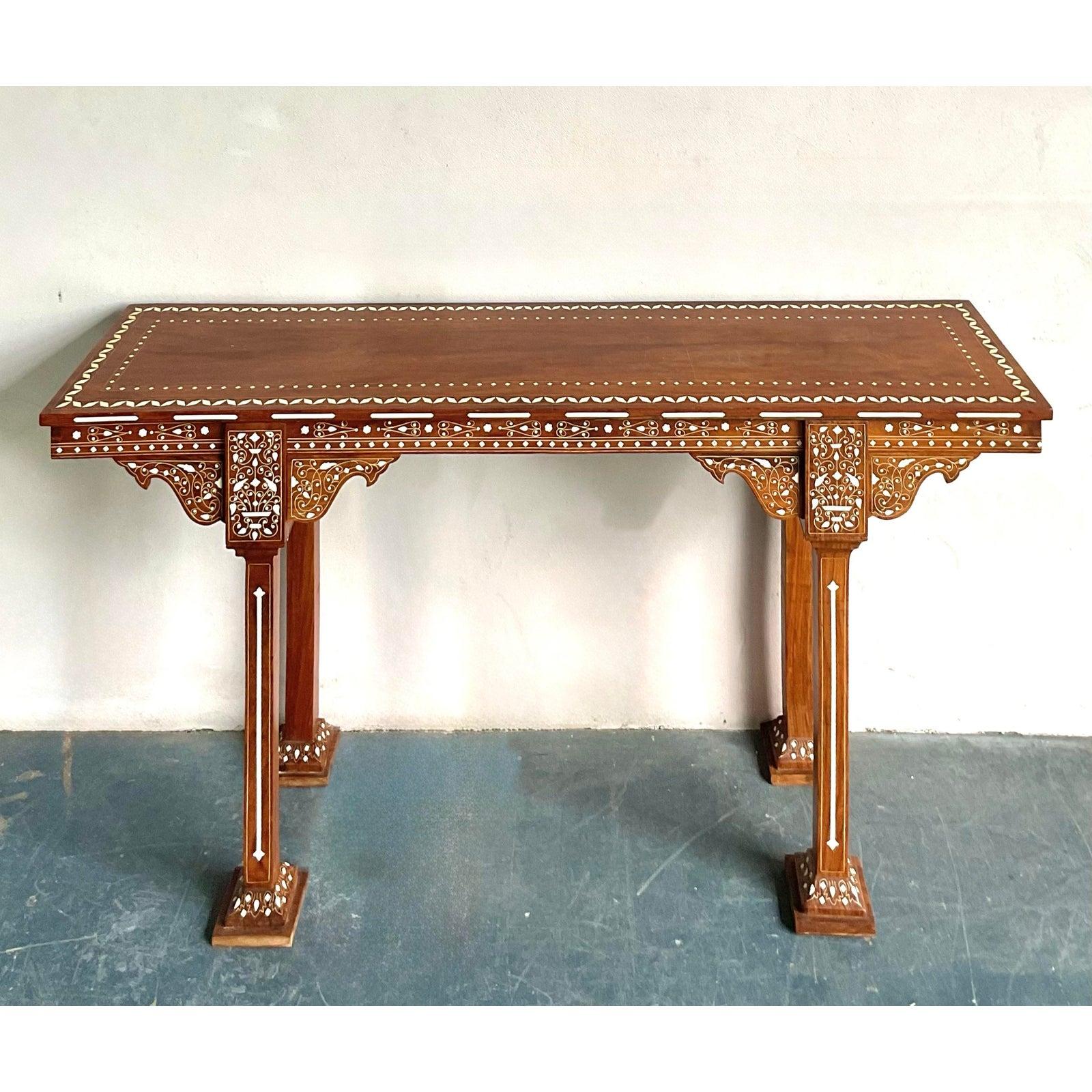 Vintage Boho Moroccan Inlay Console Table For Sale 2