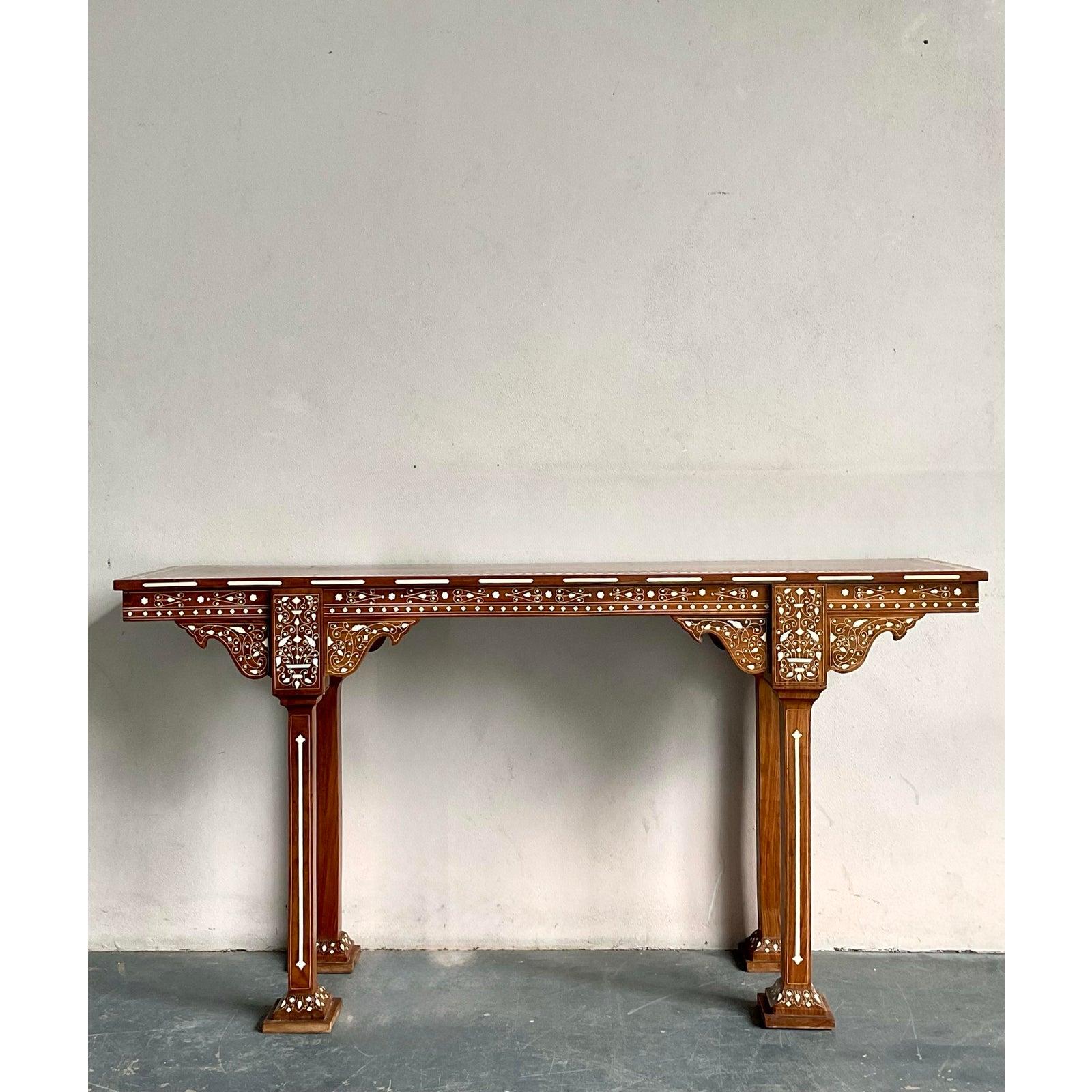 Vintage Boho Moroccan Inlay Console Table For Sale 3