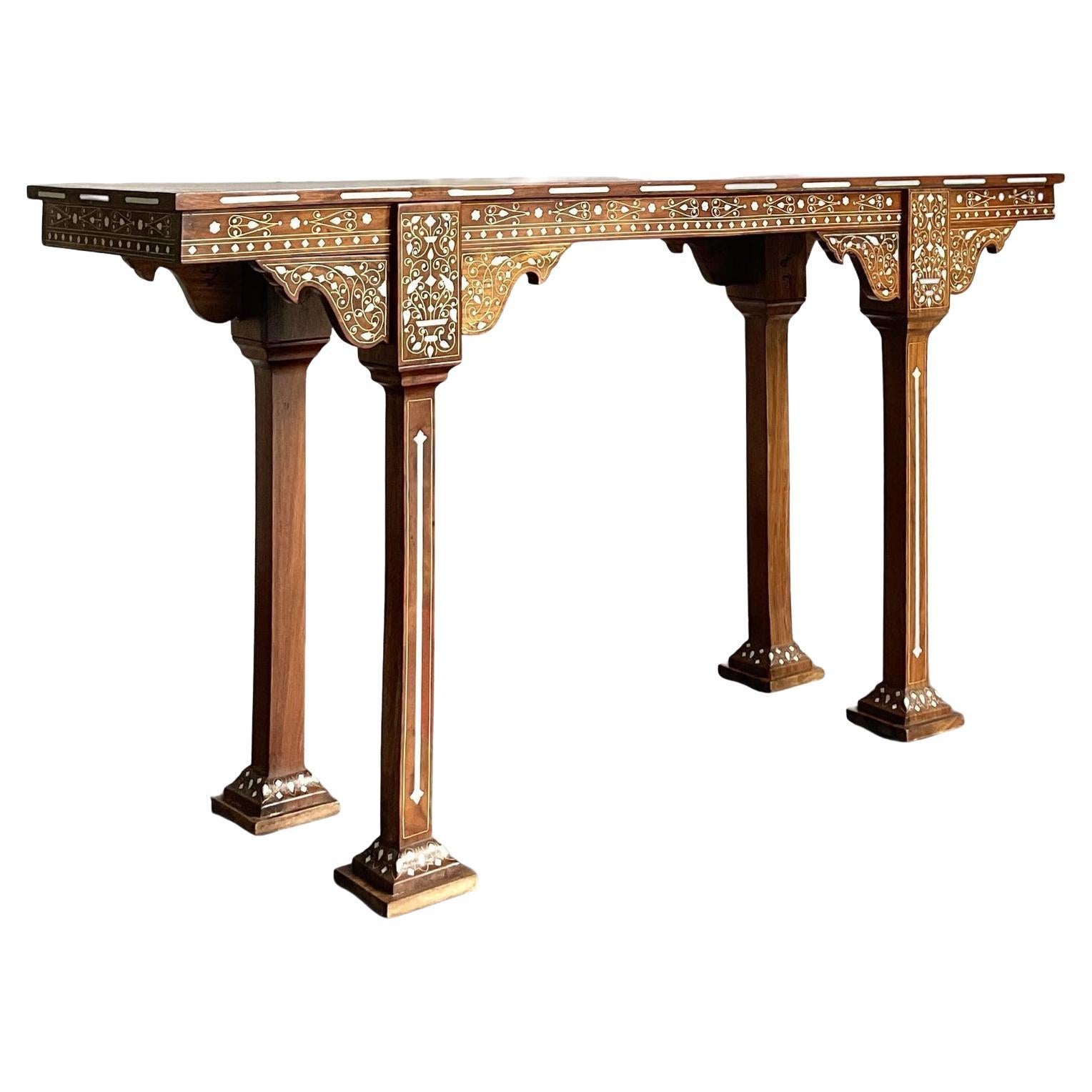 Vintage Boho Moroccan Inlay Console Table For Sale