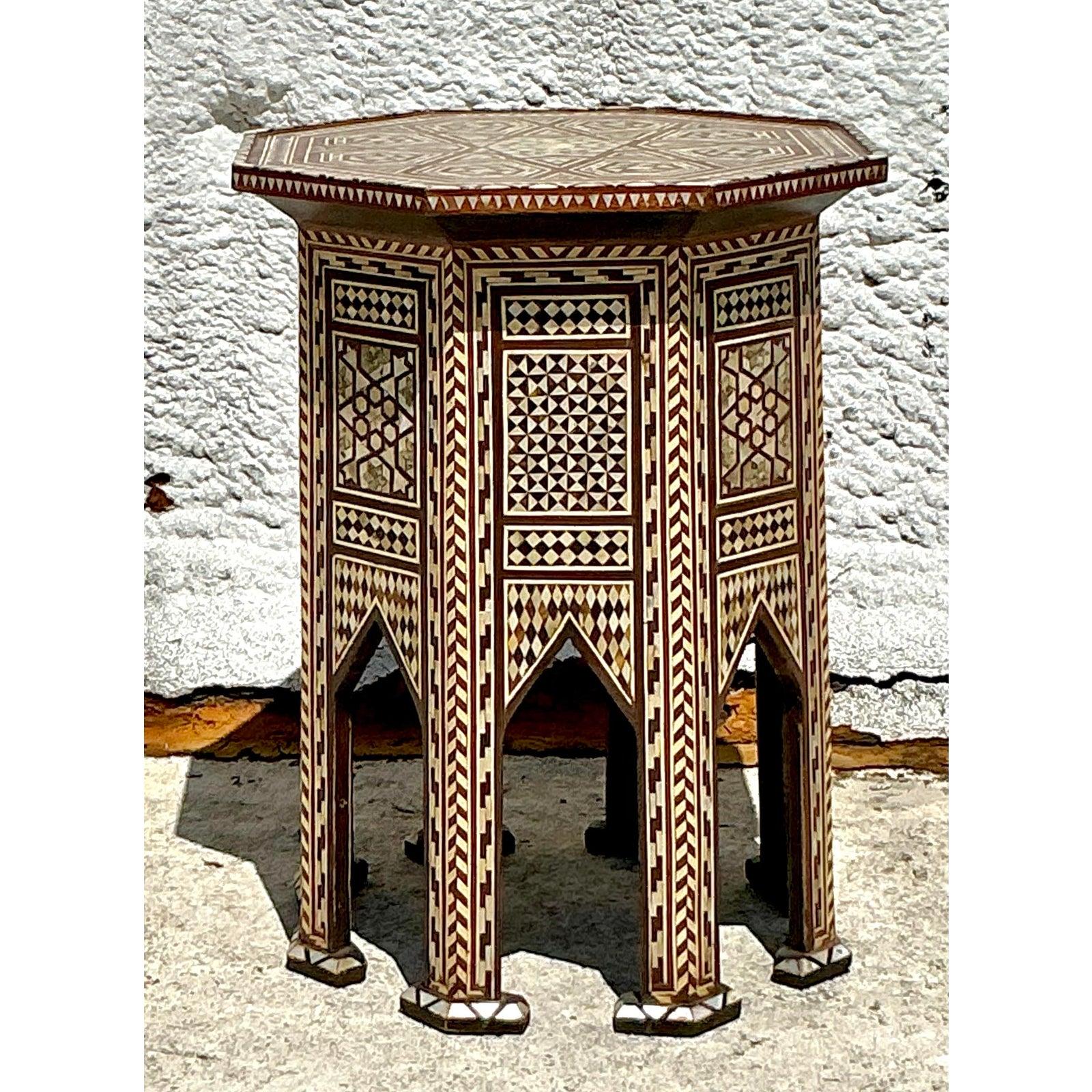 Vintage Boho Moroccan Inlay Drinks Tables - A Pair For Sale 5