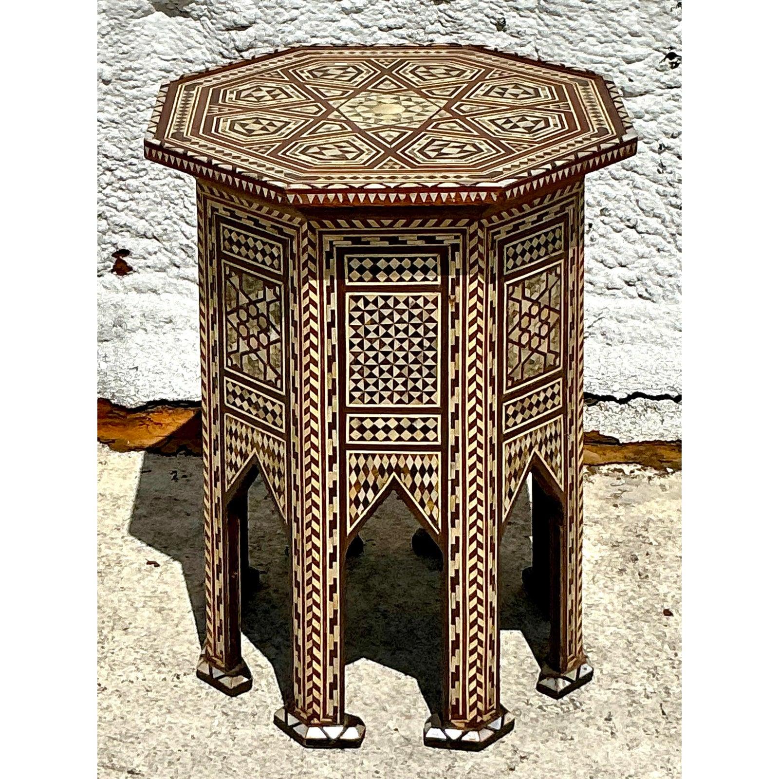 Vintage Boho Moroccan Inlay Drinks Tables - A Pair For Sale 6