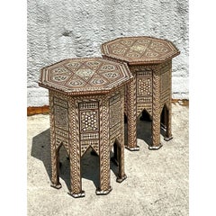 Vintage Boho Moroccan Inlay Drinks Tables - A Pair
