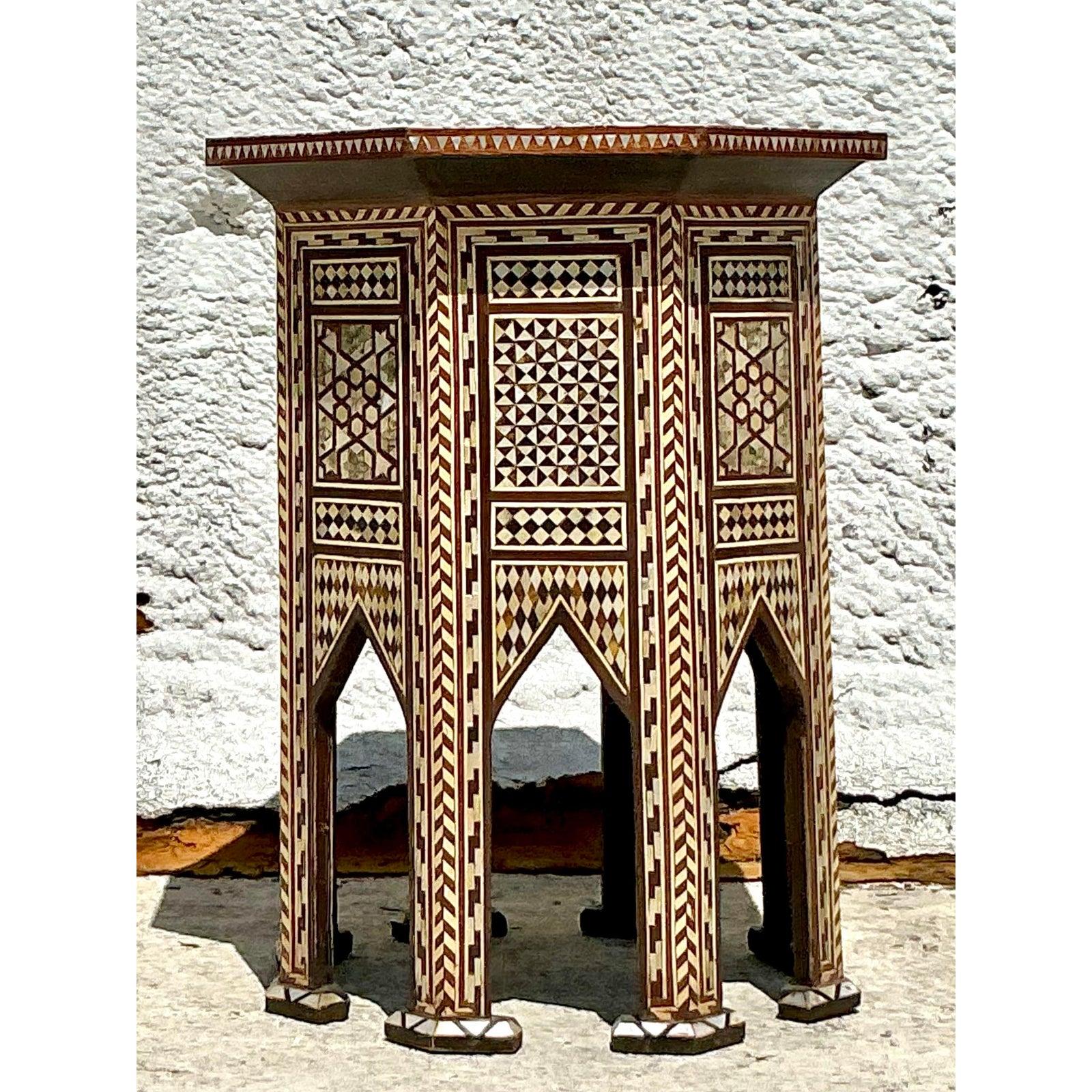 20th Century Vintage Boho Moroccan Inlay Drinks Tables - A Pair For Sale