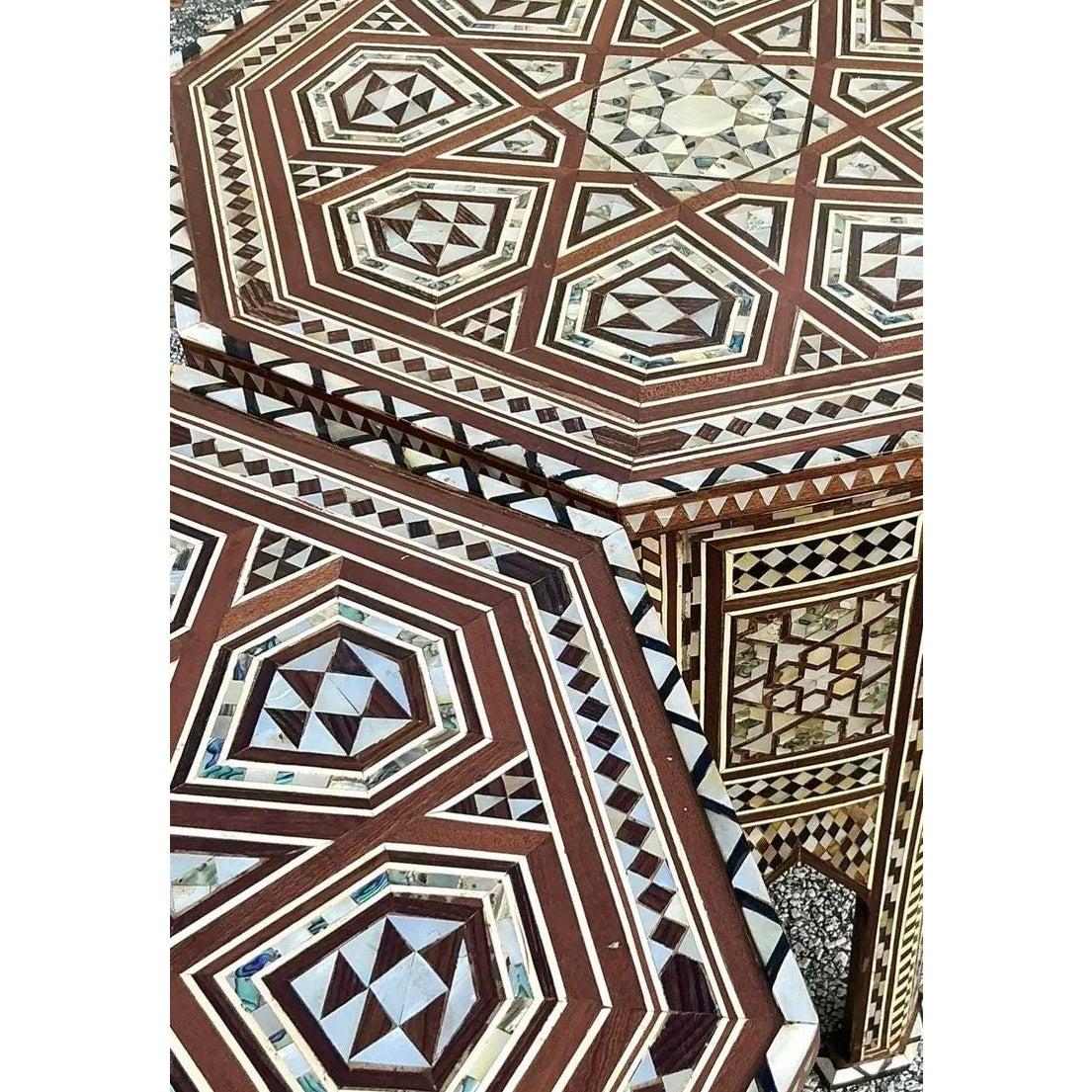 Vintage Boho Moroccan Inlay Drinks Tables - A Pair For Sale 1
