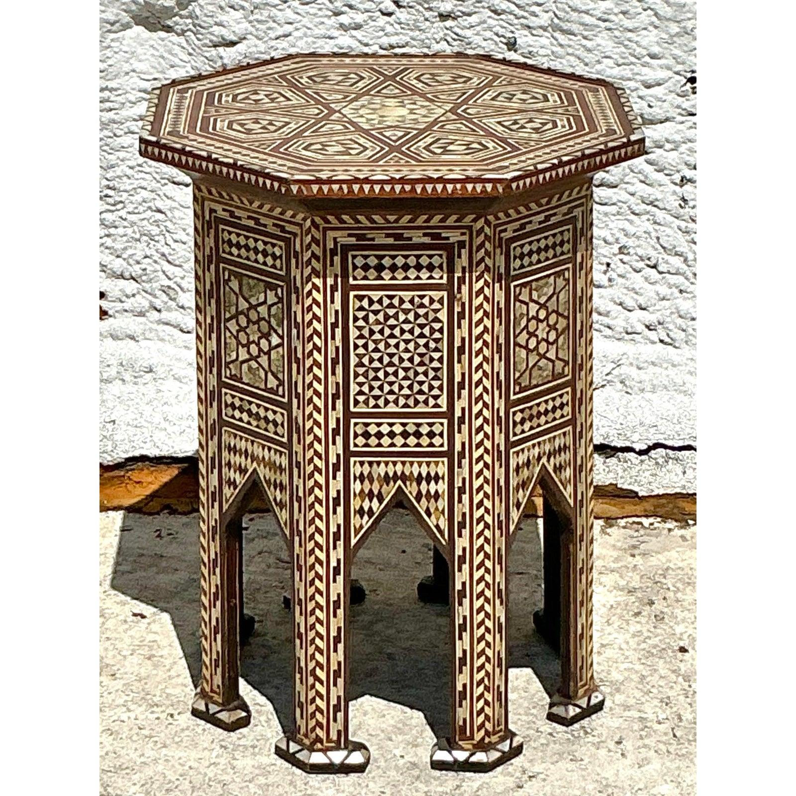 Vintage Boho Moroccan Inlay Drinks Tables - A Pair For Sale 2