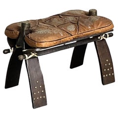 Vintage Boho Moroccan Leather Camel Stool