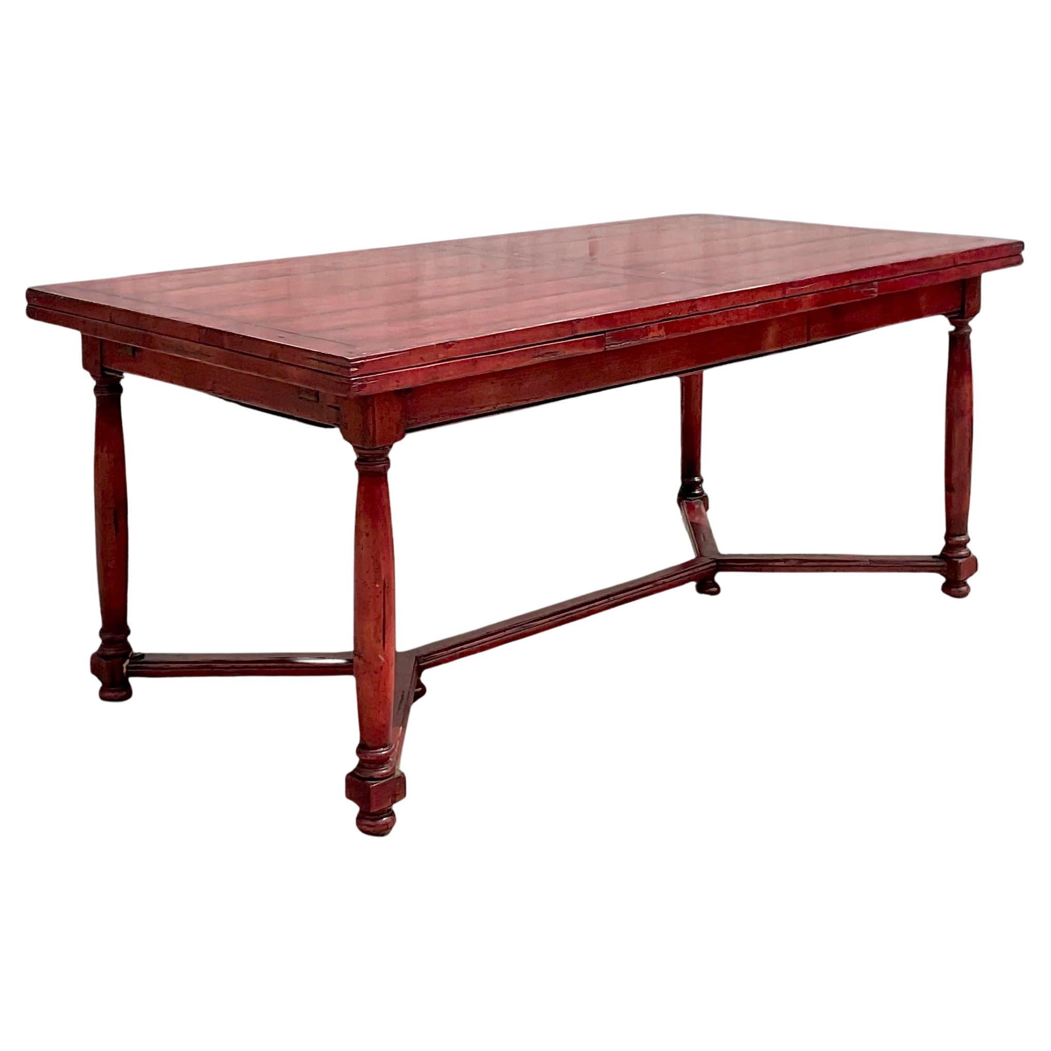 Vintage Boho Moroccan Red Reclaimed Wood Extendable Farm Table For Sale