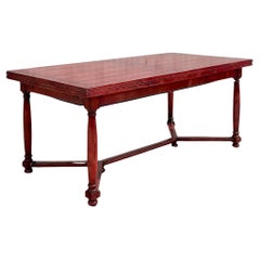 Vintage Boho Moroccan Red Reclaimed Wood Extendable Farm Table