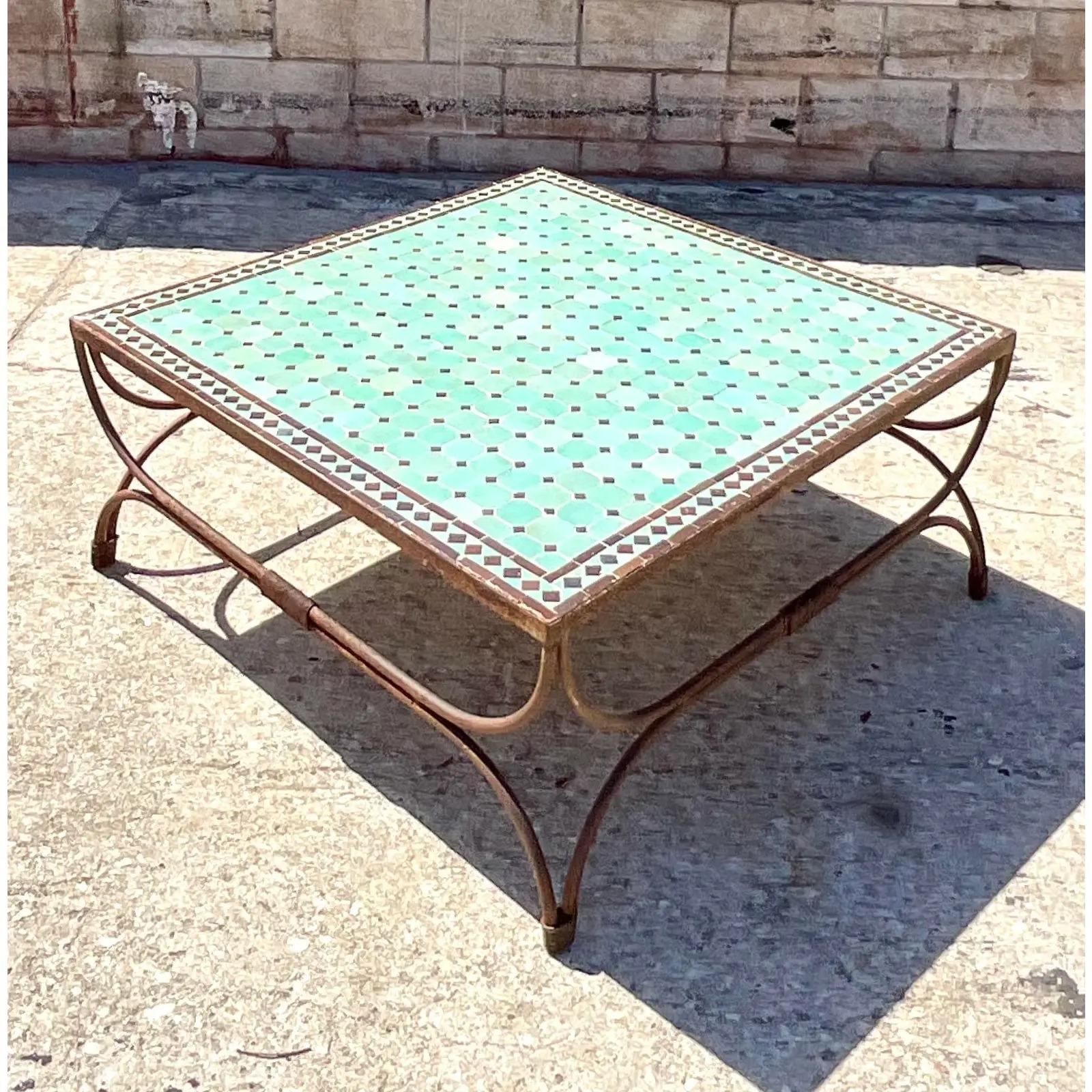 Vintage Boho Moroccan Tile Coffee Table In Good Condition In west palm beach, FL