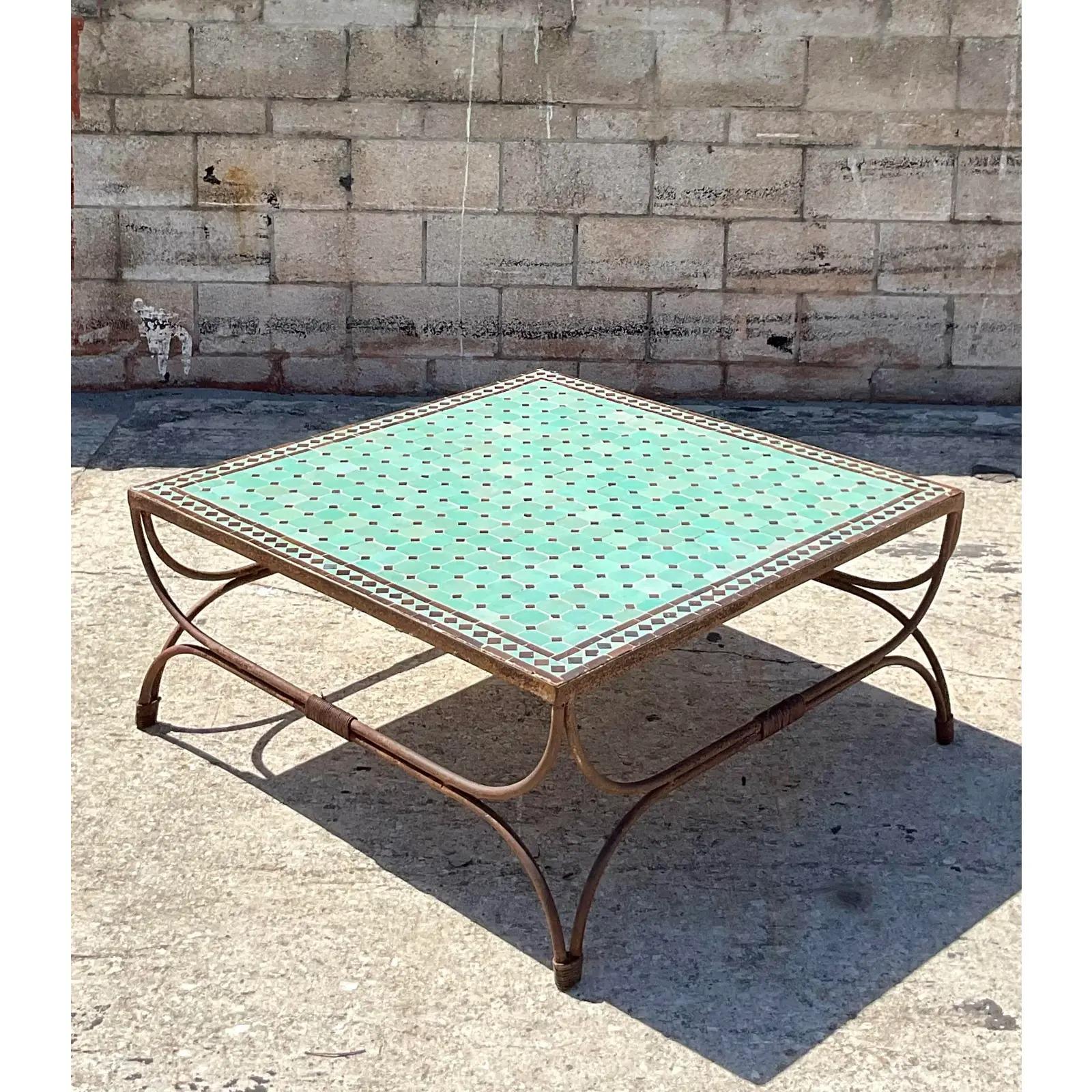 20th Century Vintage Boho Moroccan Tile Coffee Table